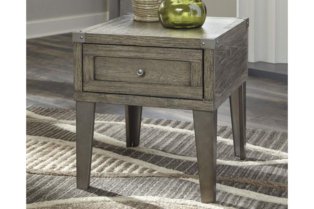 Signature Design by Ashley Chazney Rectangular End Table Rustic Brown: Farmhouse Style with Drawer Storage