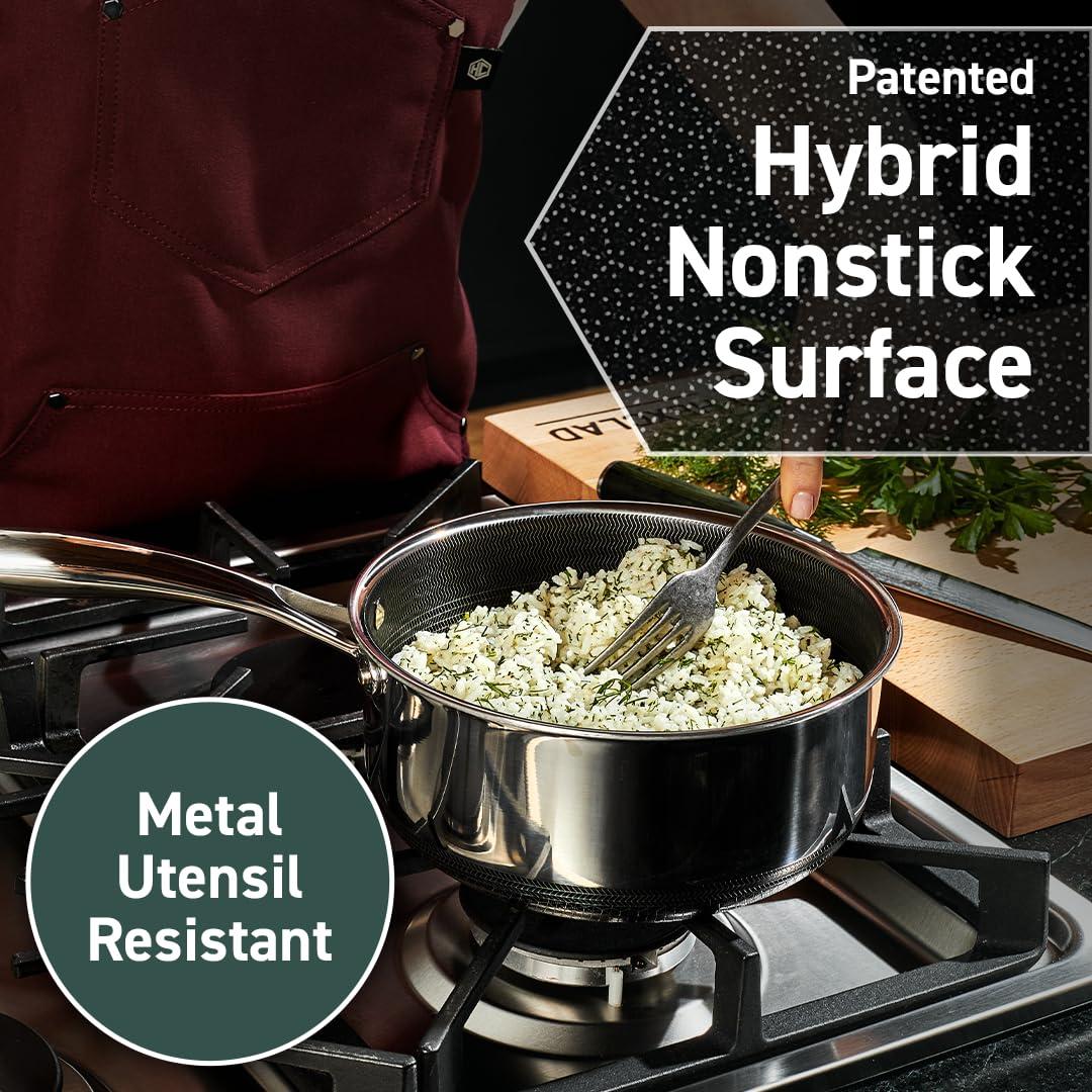 HexClad 10 Quart Hybrid Stainless Steel Stock Pot with Glass Lid, Nonstick