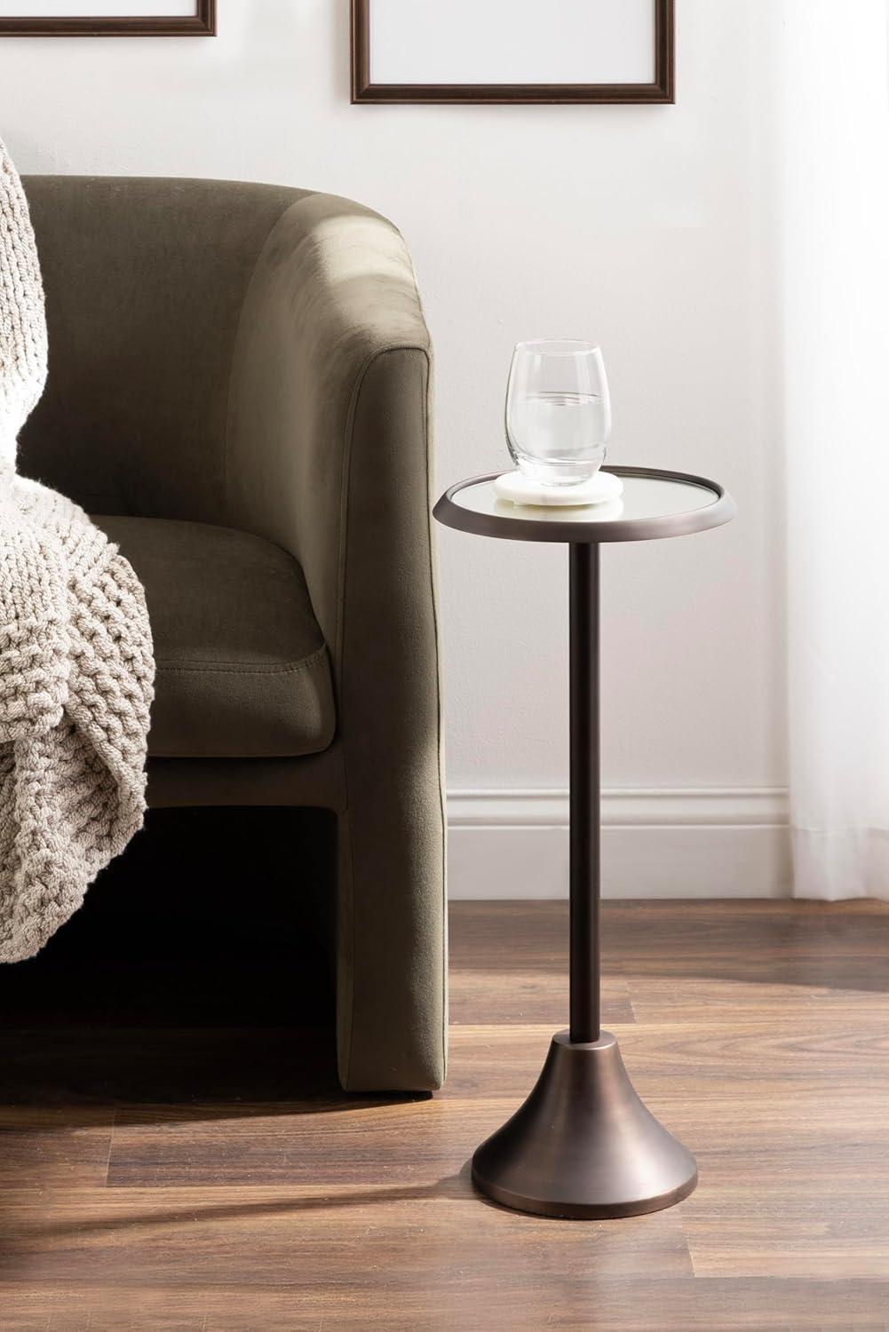Kate and Laurel Sanzo Modern Pedestal Drink Table, 10 x 10 x 23, Antique Bronze, Decorative End Table with Mirrored Tabletop for Use as Small Plant Stand or Cute Martini Table