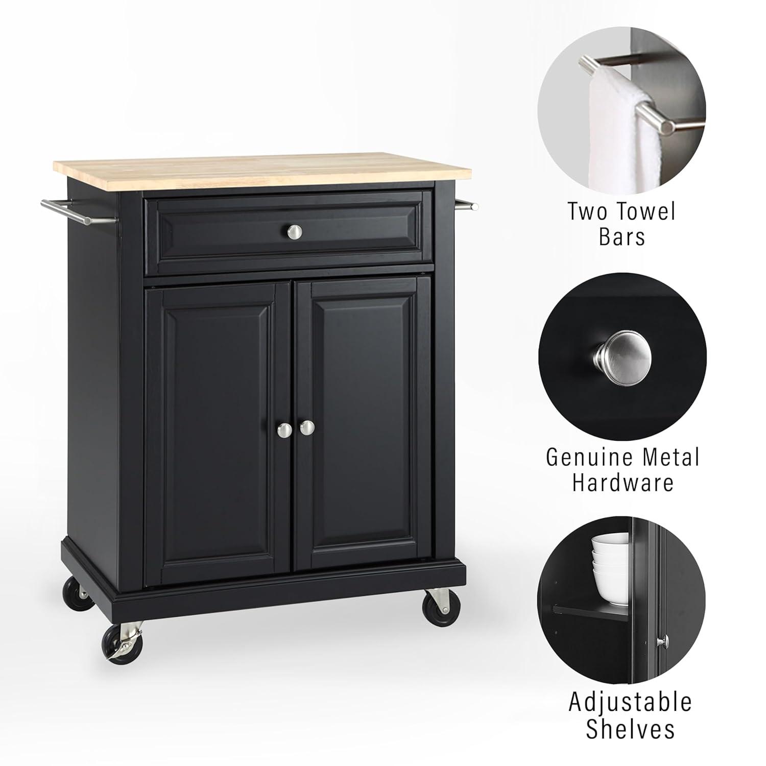 Wood Top Portable Kitchen Cart Wood/Black - Crosley: Traditional Farmhouse Design, Adjustable Shelf, Wheeled Storage Island