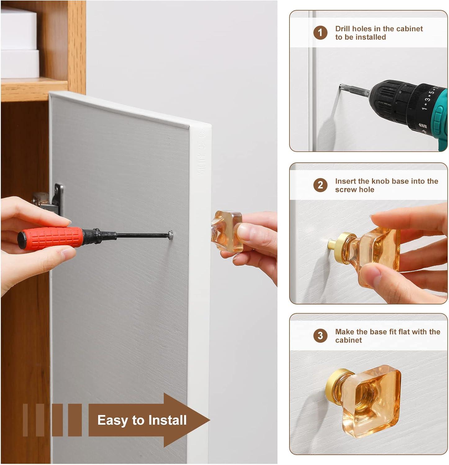 coolnews 4 Pack Crystal Glass Cabinet Knobs, Brushed Nickel Cabinet Knobs and Pulls, Square Knobs for Dresser Drawer