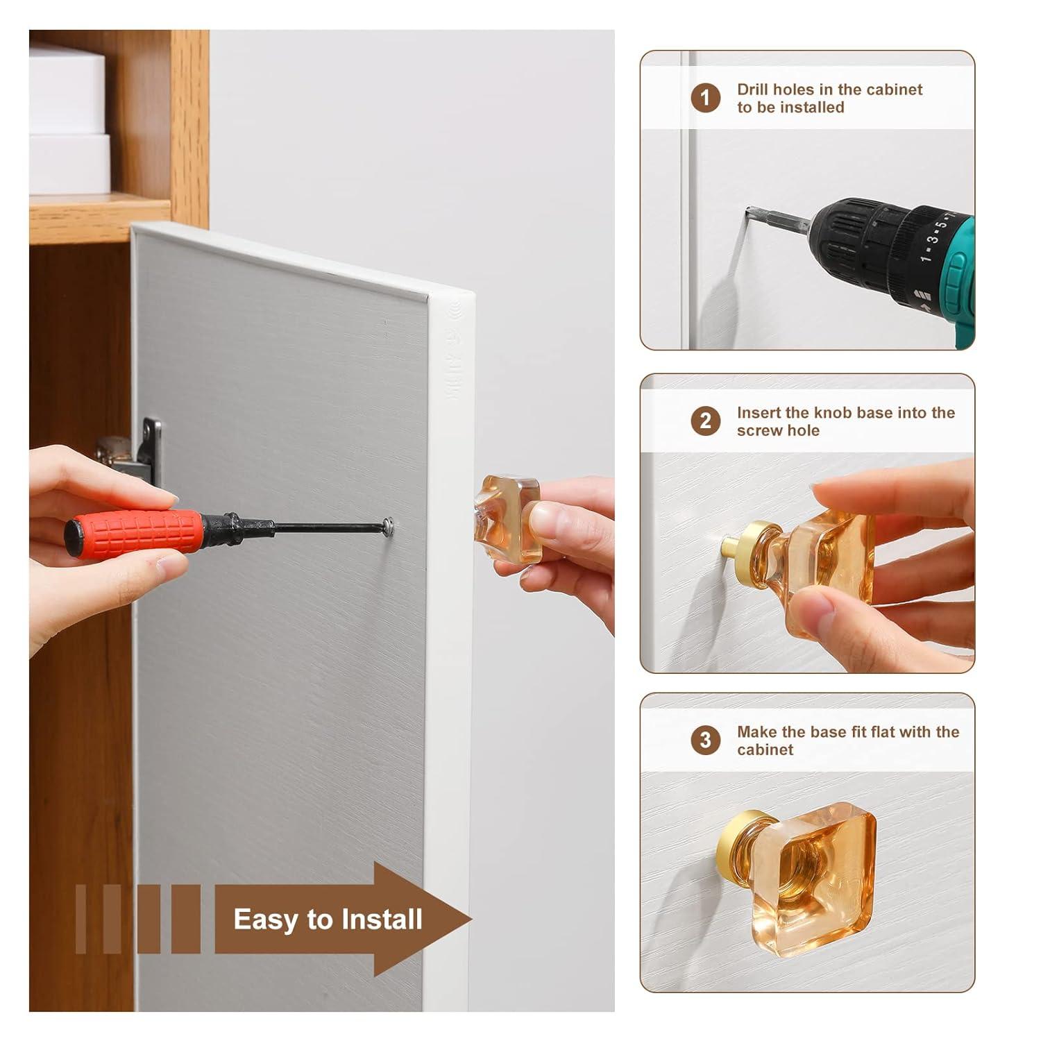 coolnews 4 Pack Crystal Glass Cabinet Knobs, Brushed Nickel Cabinet Knobs and Pulls, Square Knobs for Dresser Drawer