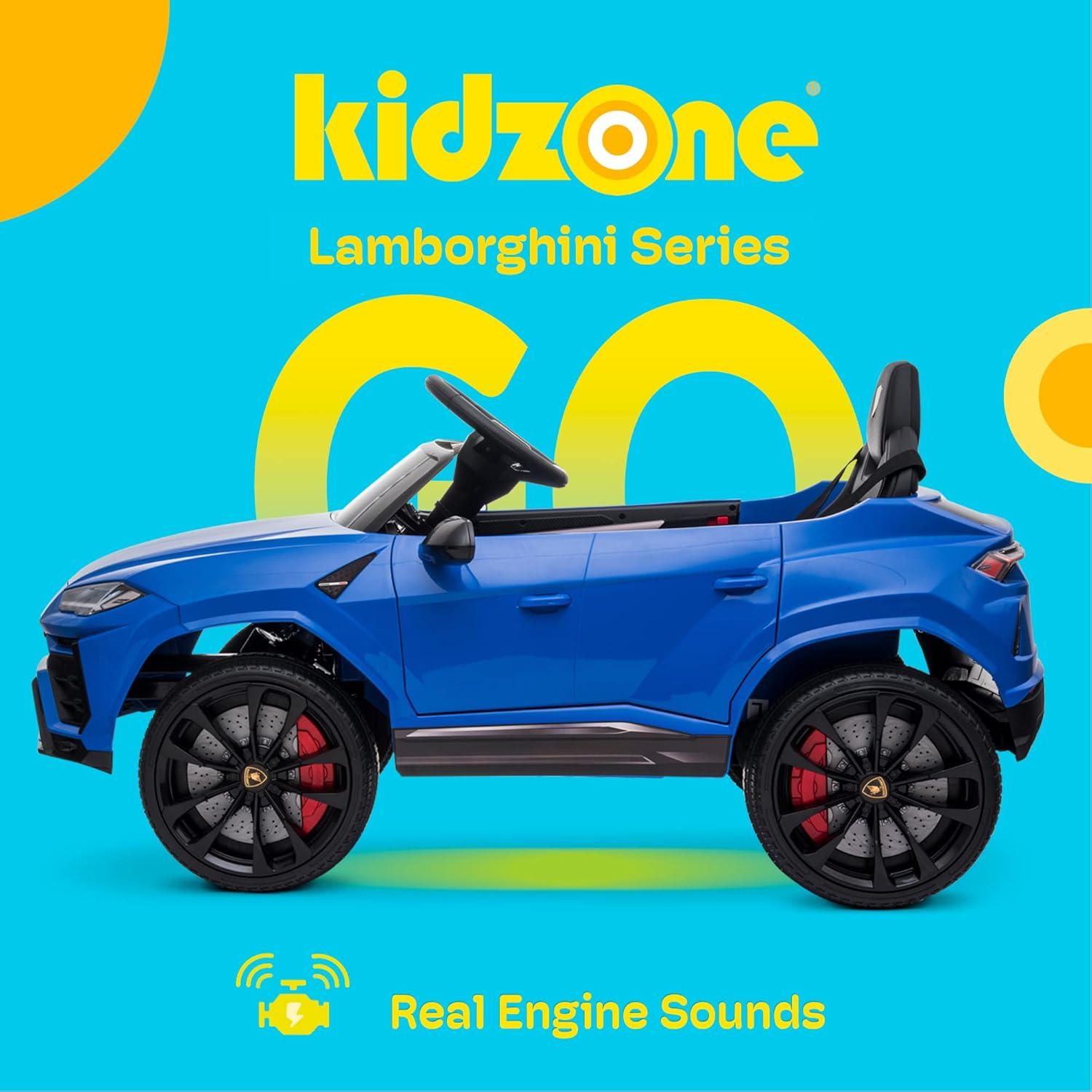 Kidzone 12V 7AH Kids Ride On Car Licensed Lamborghini Urus Electric Vehicle High/Low Speed With 2.4G Remote Control, Horn, Radio, USB Port, AUX, Spring Suspension, LED light, Blue