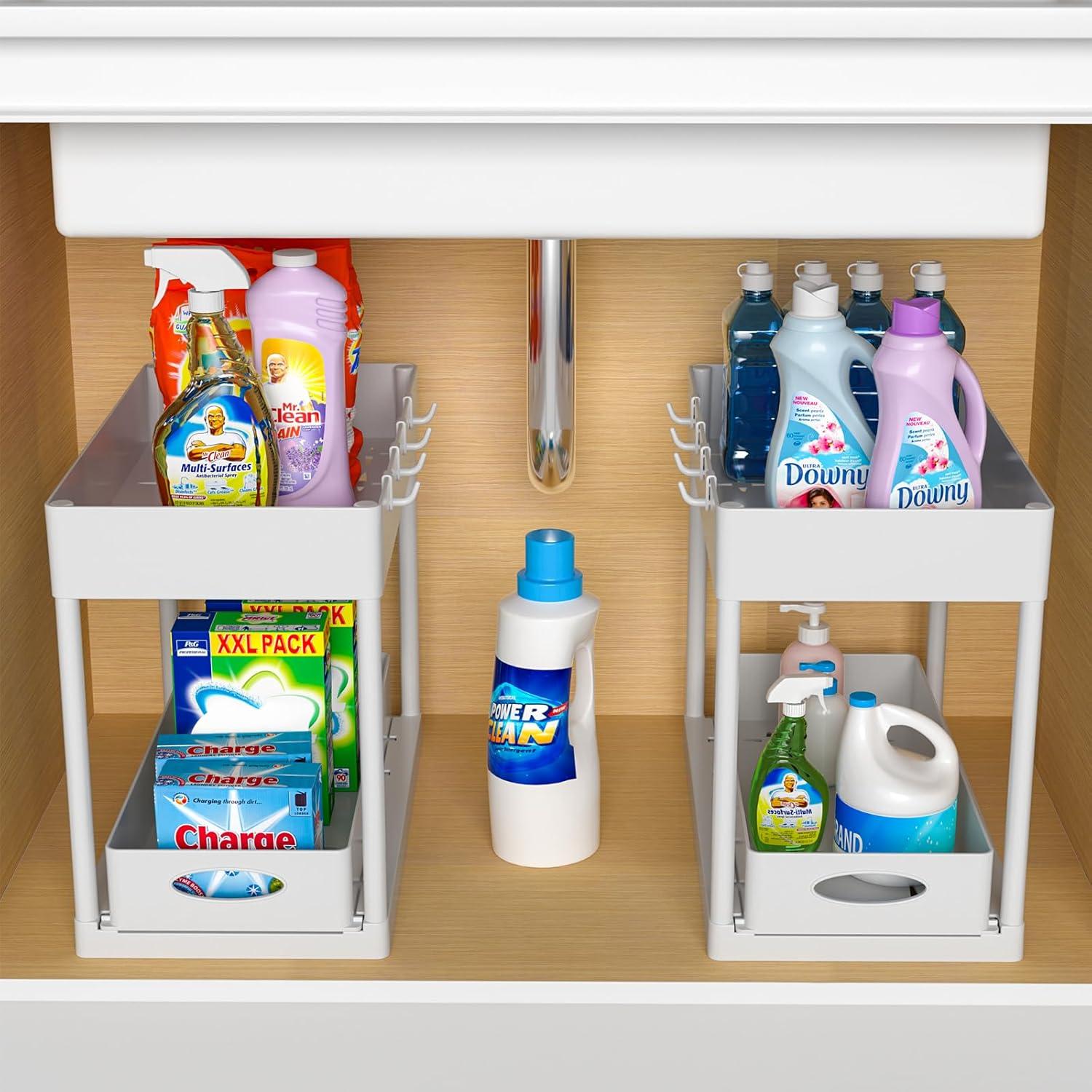 White 2-Tier Under Sink Storage Organizer with Sliding Drawers