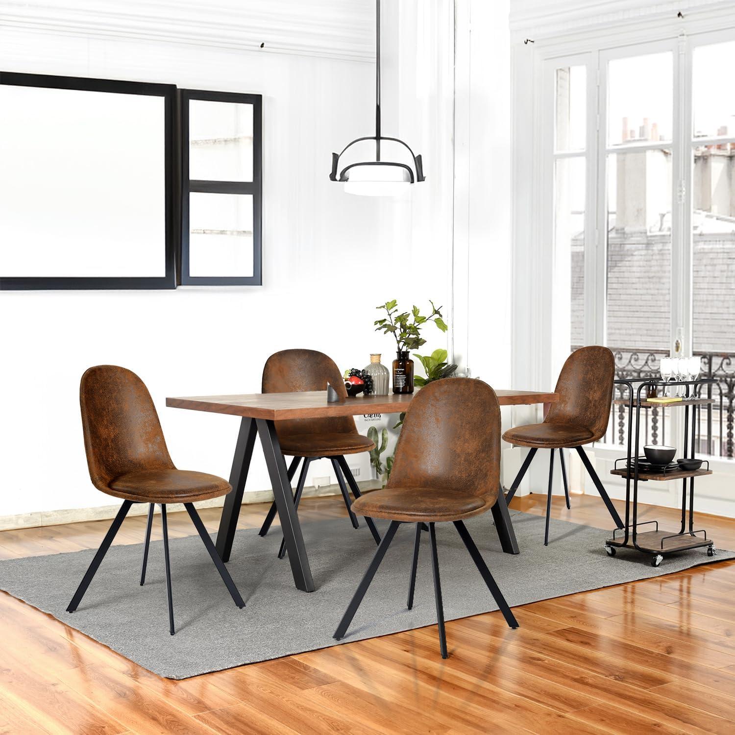 Brown Upholstered Metal Swivel Side Chairs Set of 4