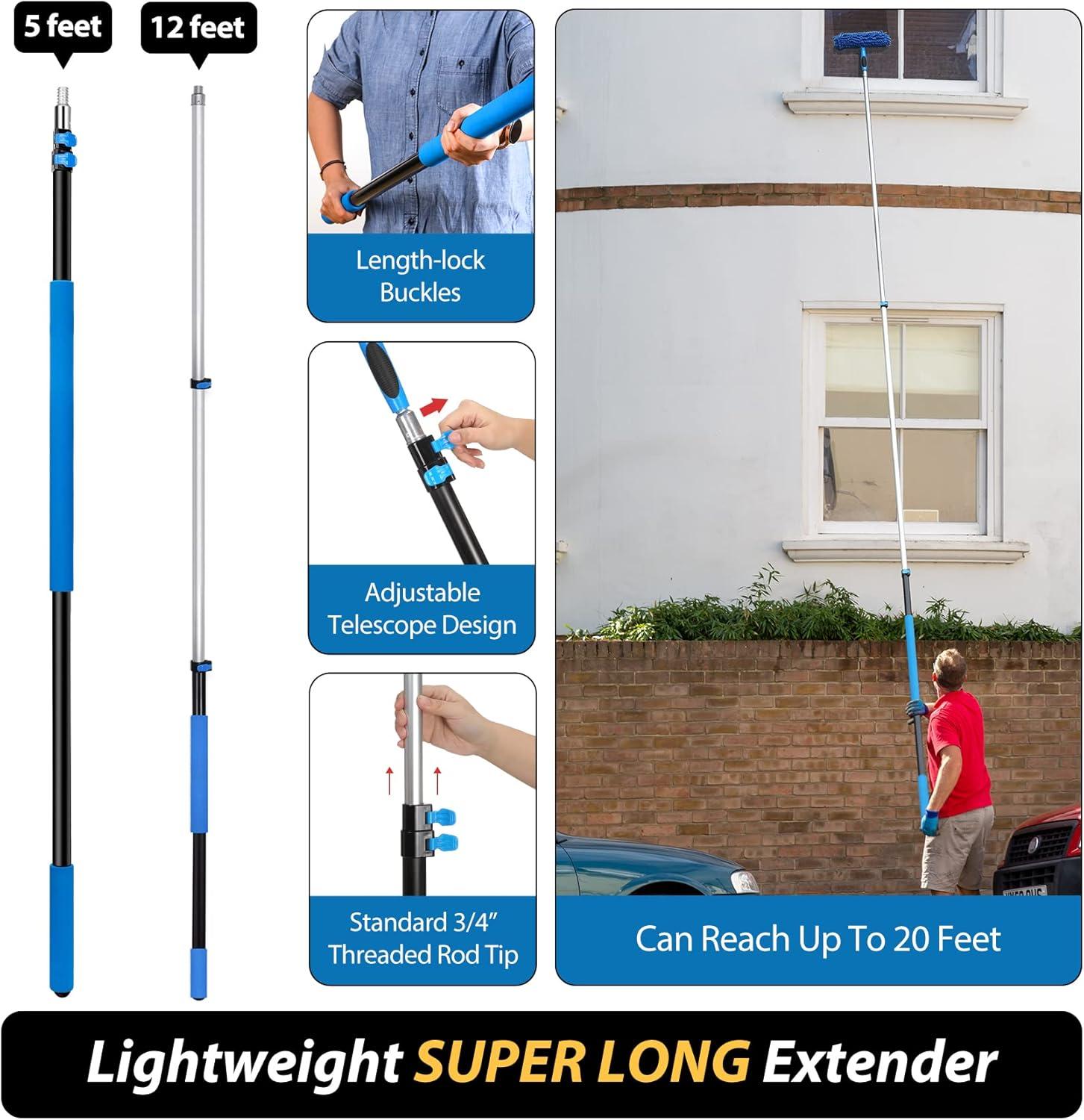 12' Blue Telescoping Pole High Reach Duster Kit with Multiple Attachments