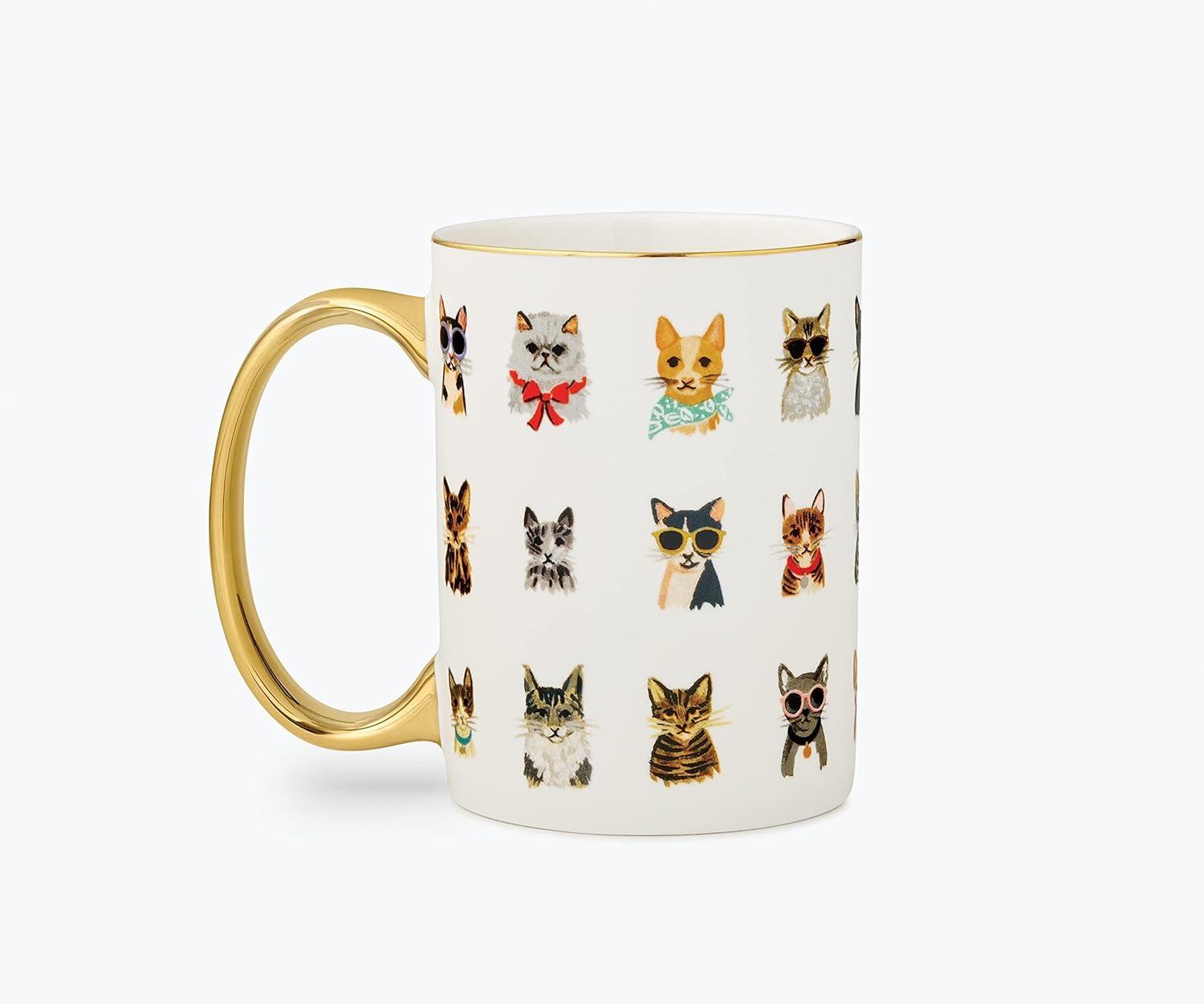 White Ceramic Cool Cats Mug with Gold Accents