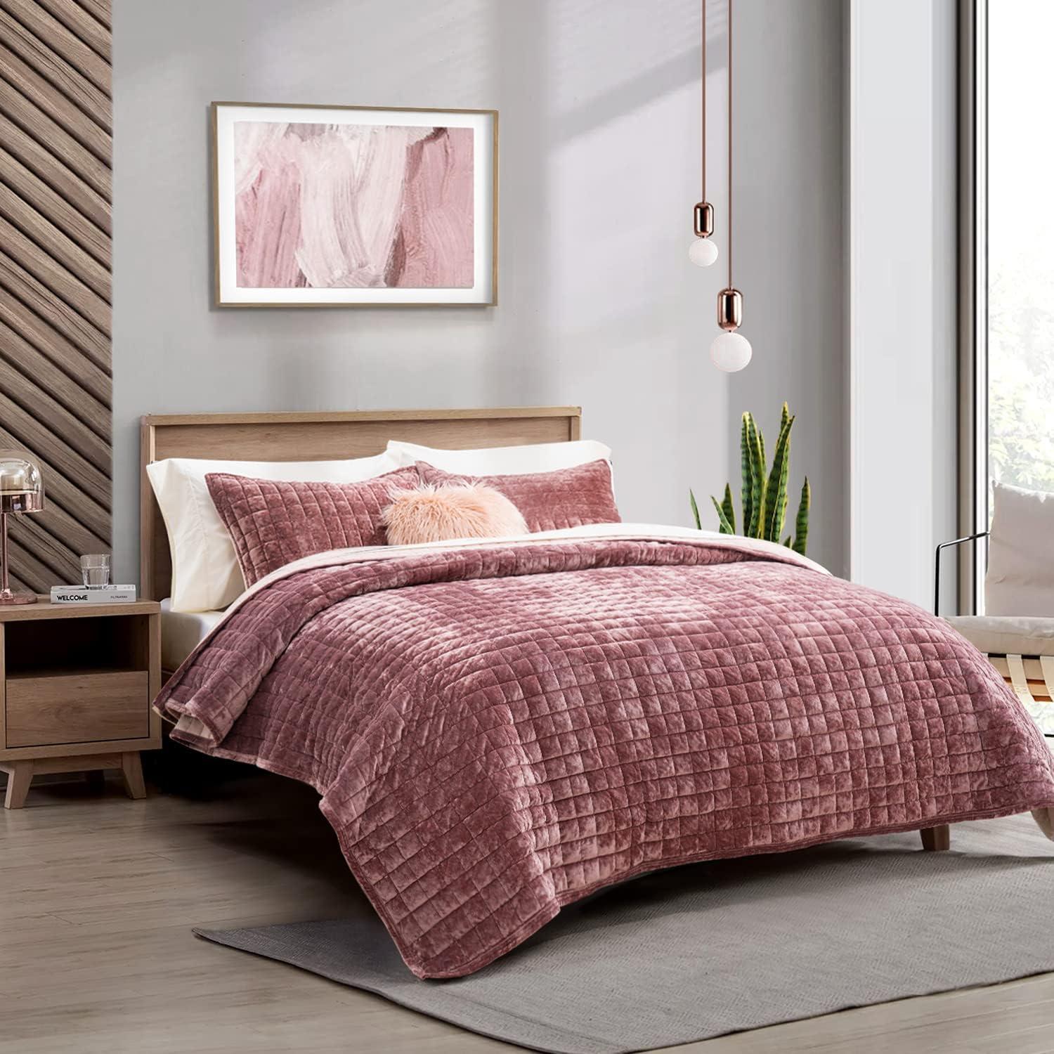 Everly Quinn Deluxe Velvet Comforter King Size, Super Soft Bedding Set, Lightweight Quilted Comforter Set, Slotted Oversized Sheets, 2 Pillowcases, Comforter, Blanket, Duvet Cover