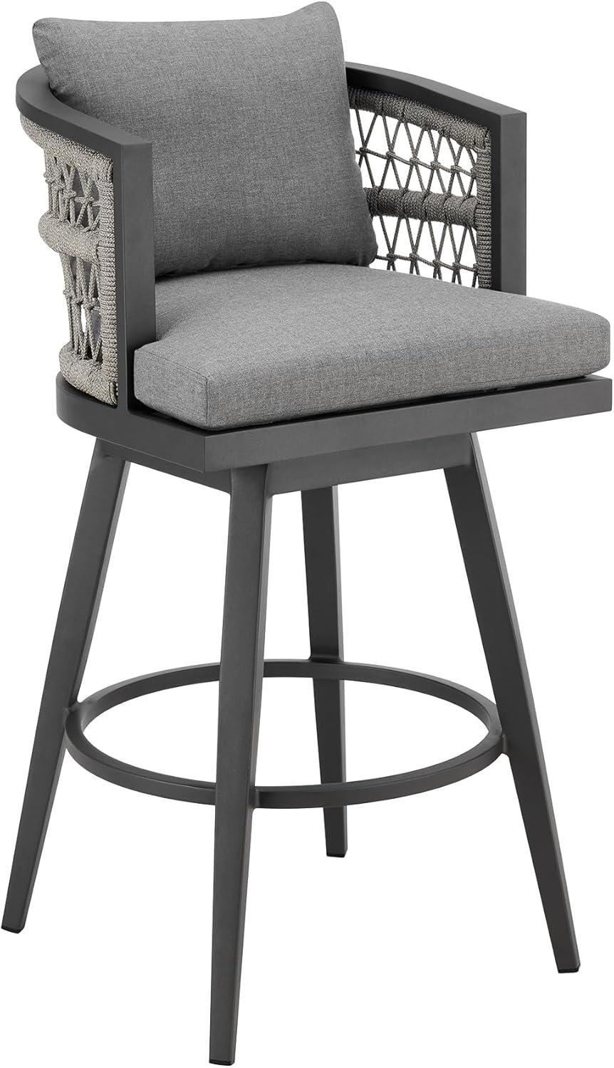 Zella Gray Aluminum Outdoor Swivel Bar Stool with Cushions