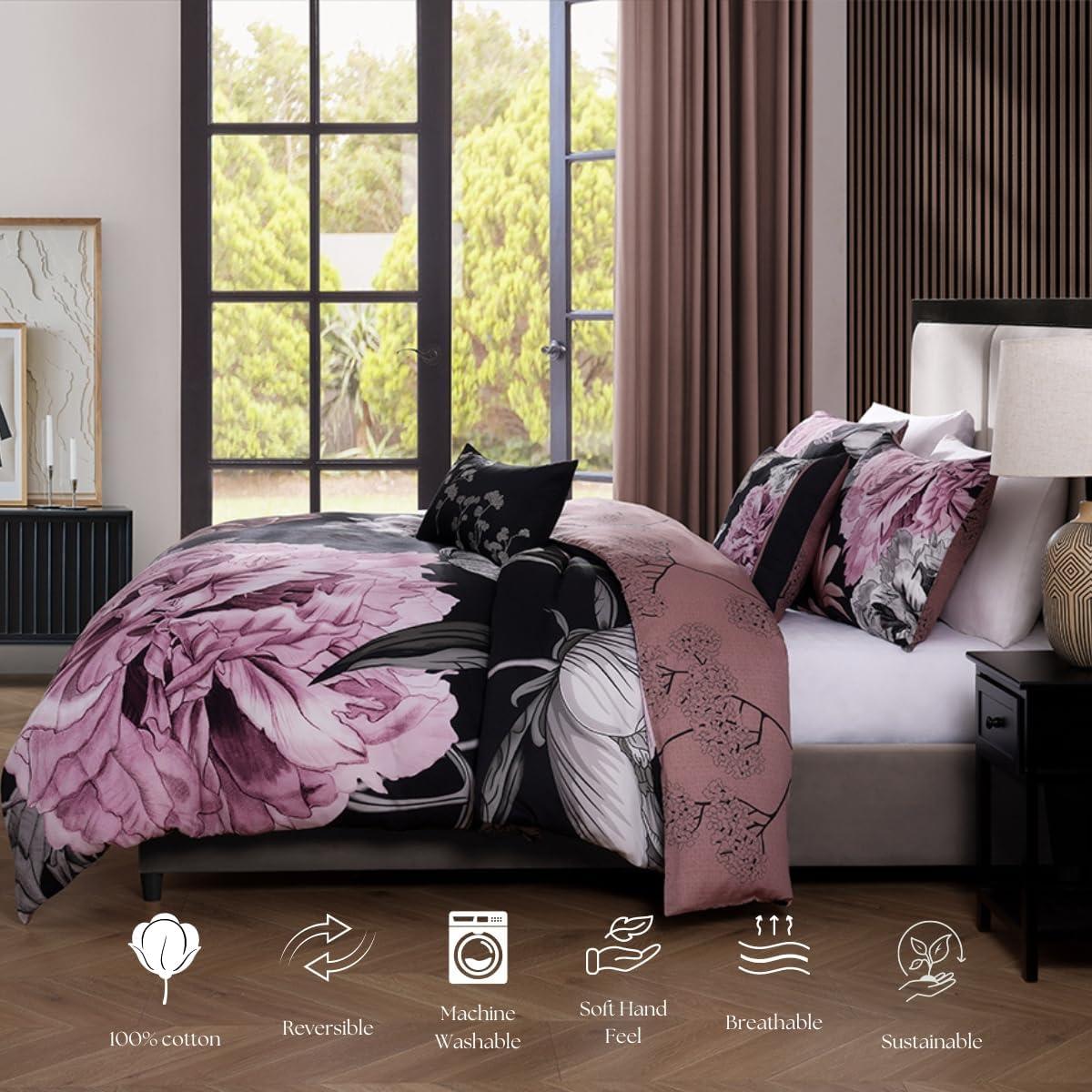 BeBeJan Bebejan Floral Garden on Mocha 100% Cotton 5-Piece Reversible Comforter Set