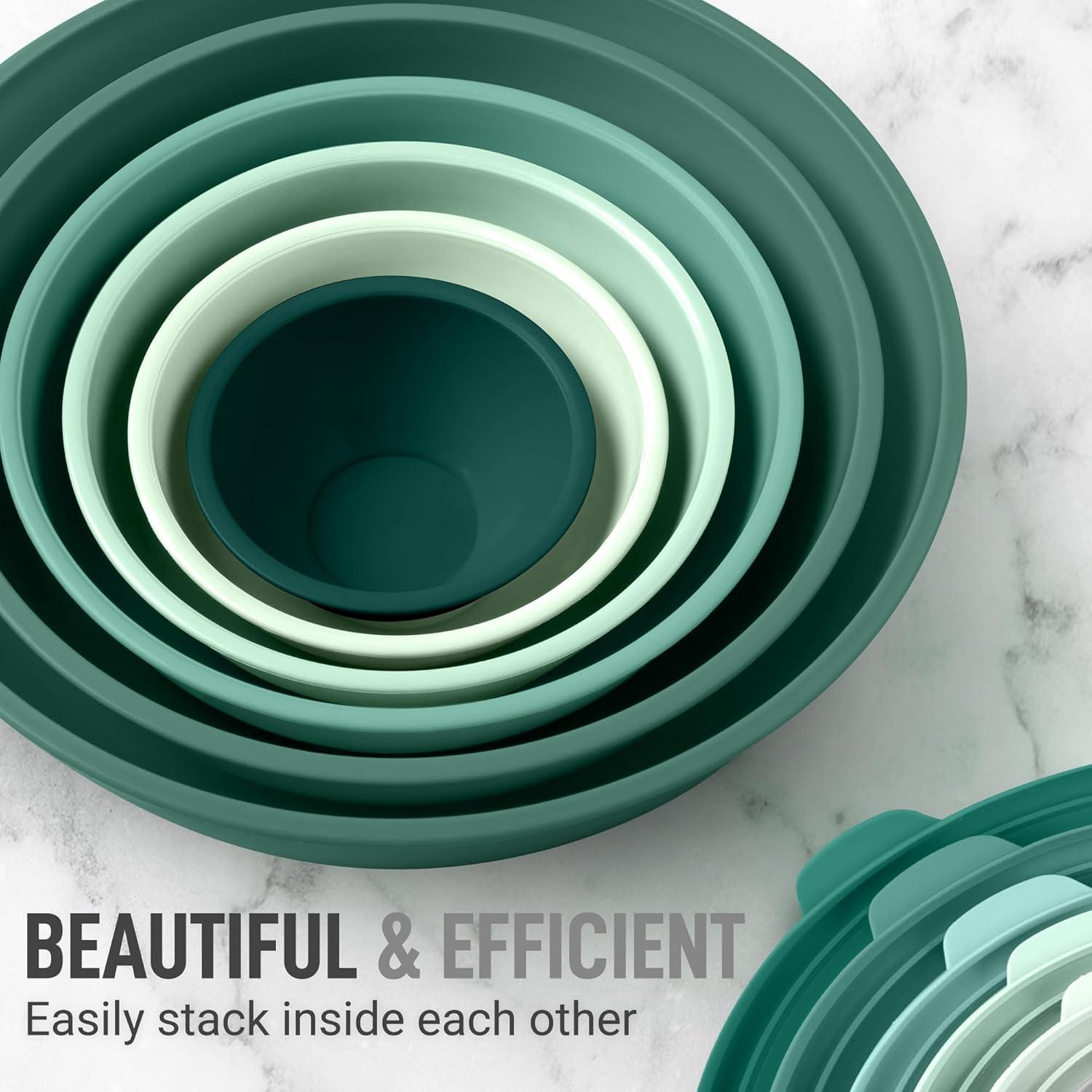 Cook with Color Mixing Bowls with TPR Lids - 12 Piece Plastic Nesting Bowls Set includes 6 Prep Bowls and 6 Lids