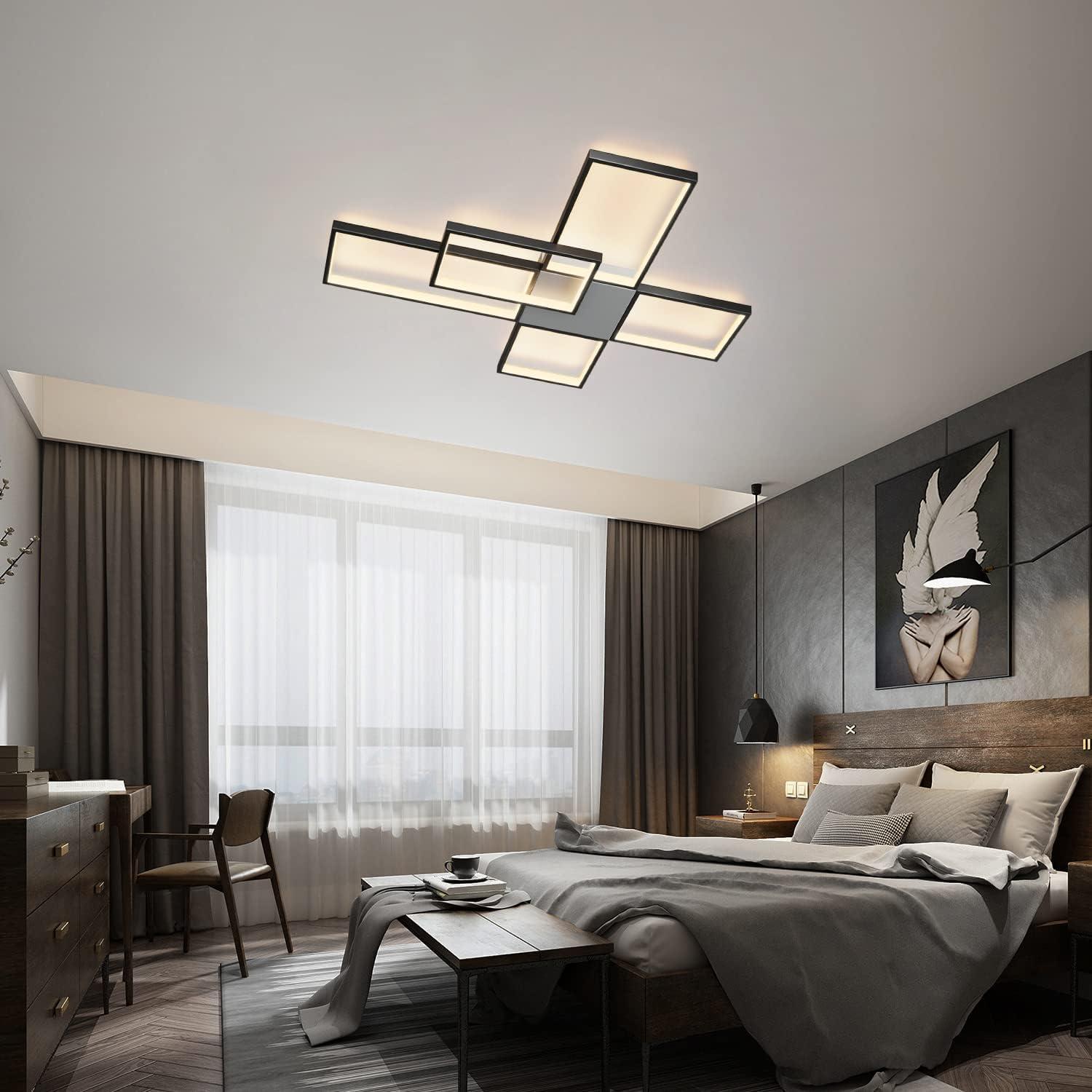 Modern Black Aluminum LED Square Ceiling Light with Remote