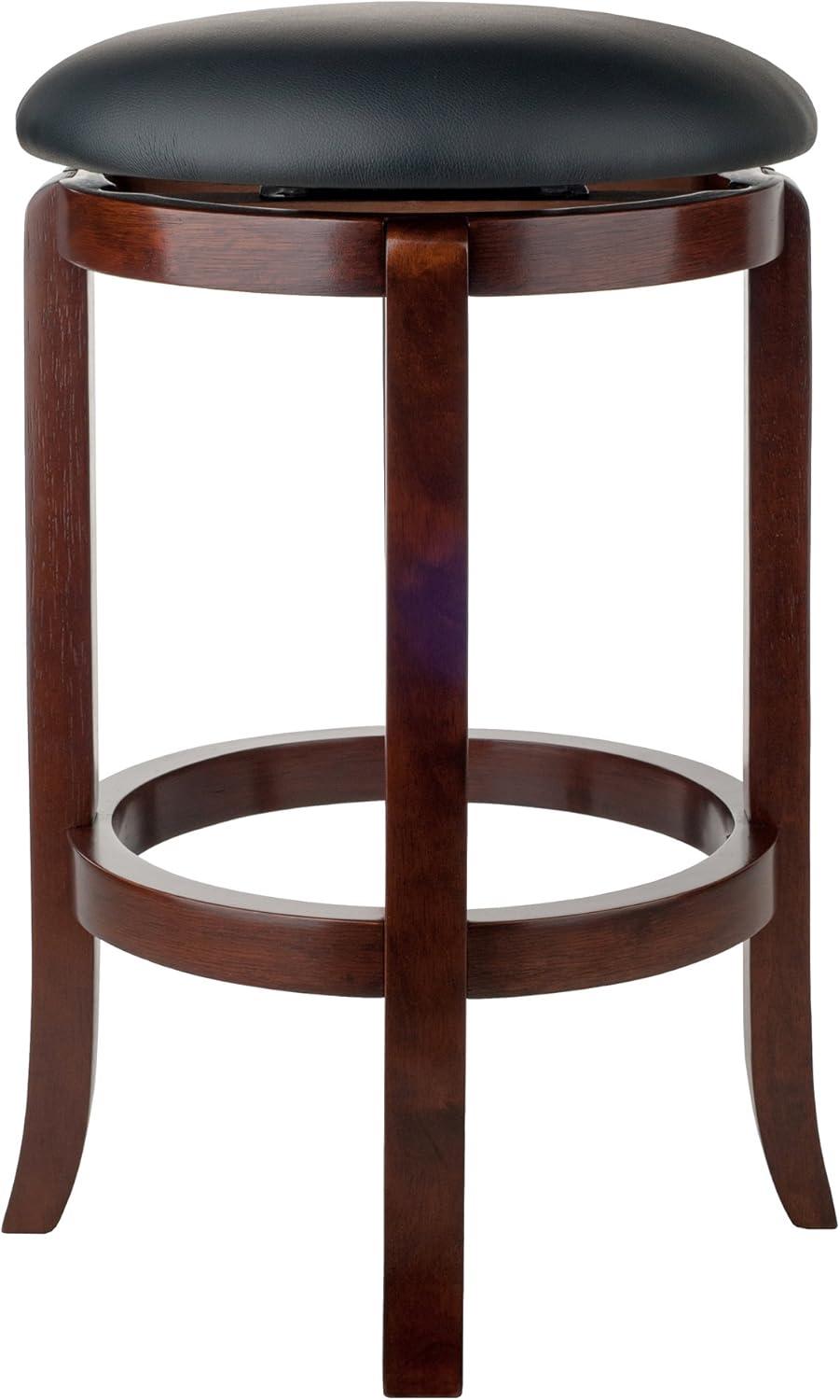 Winsome Walcott 24" Transitional Black Leather and Walnut Wood Swivel Barstool