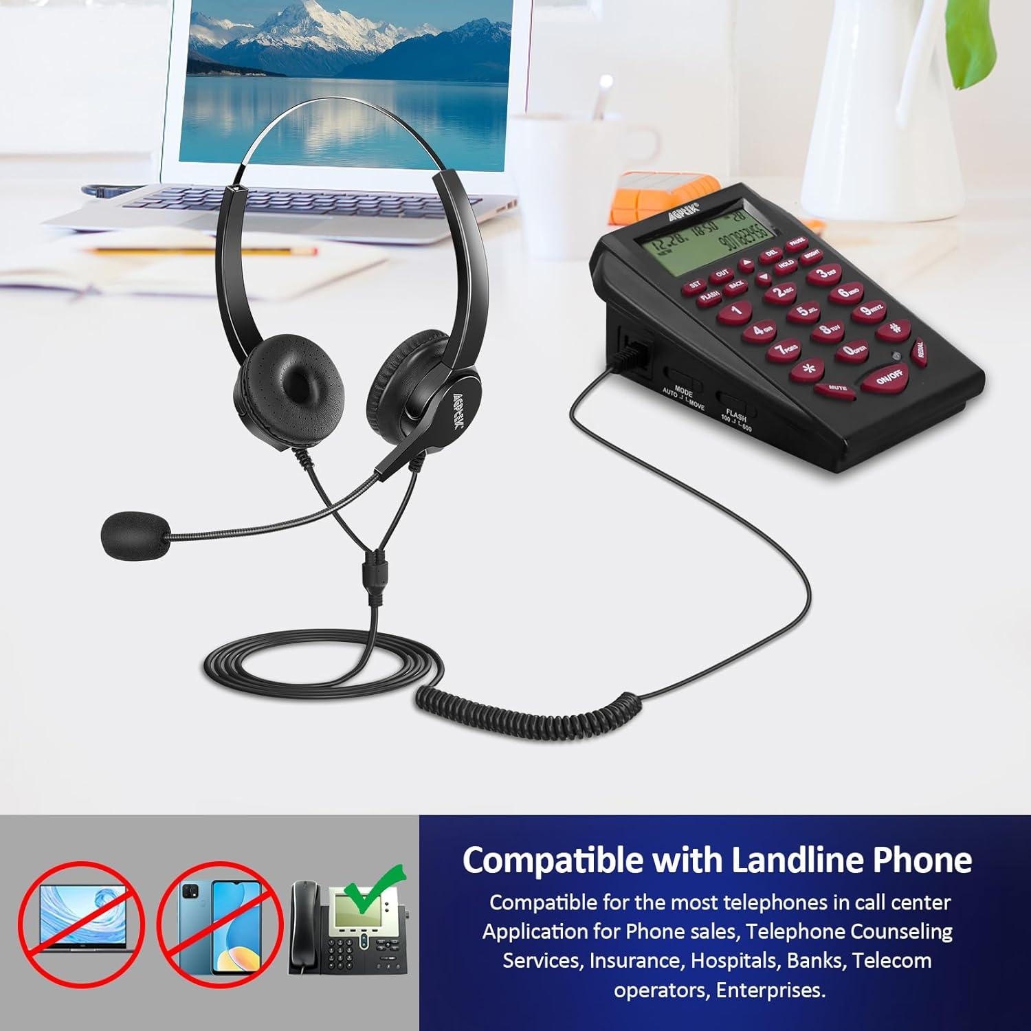 Black Corded Telephone with LCD Display and Binaural Headset