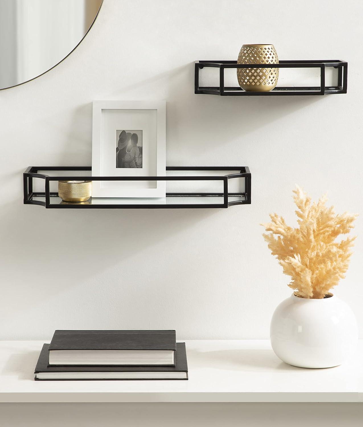 Kate and Laurel Ciel Scalloped Metal Floating Shelf, 2 Piece, Black