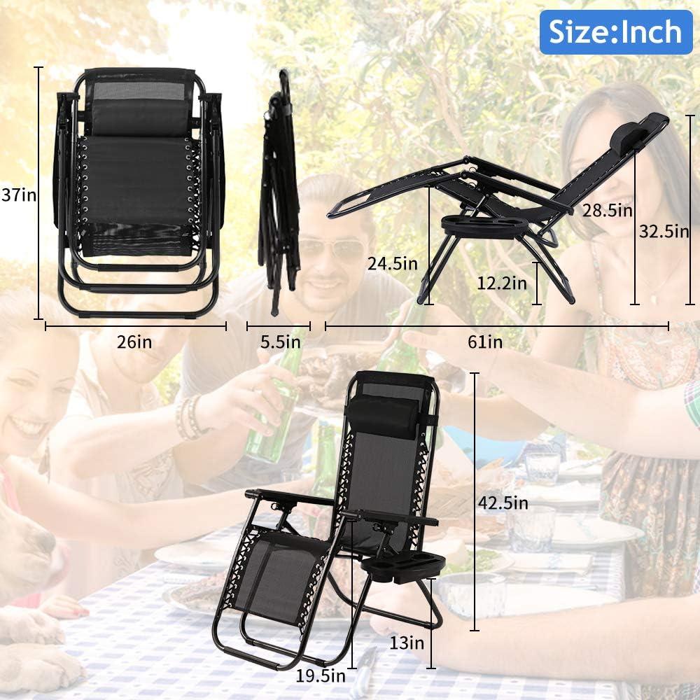 CL.HPAHKL Zero Gravity Chairs Folding Chaise Lounge Chair Outdoor Patio Lounge Chair Recliner with Cup Holder for Poolside Garden Backyard Lawn, Black