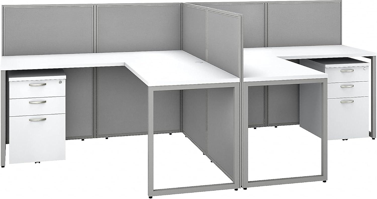 Bush Business Furniture Easy Office L-Shaped 2 Person Benching Workstation with Cable Management