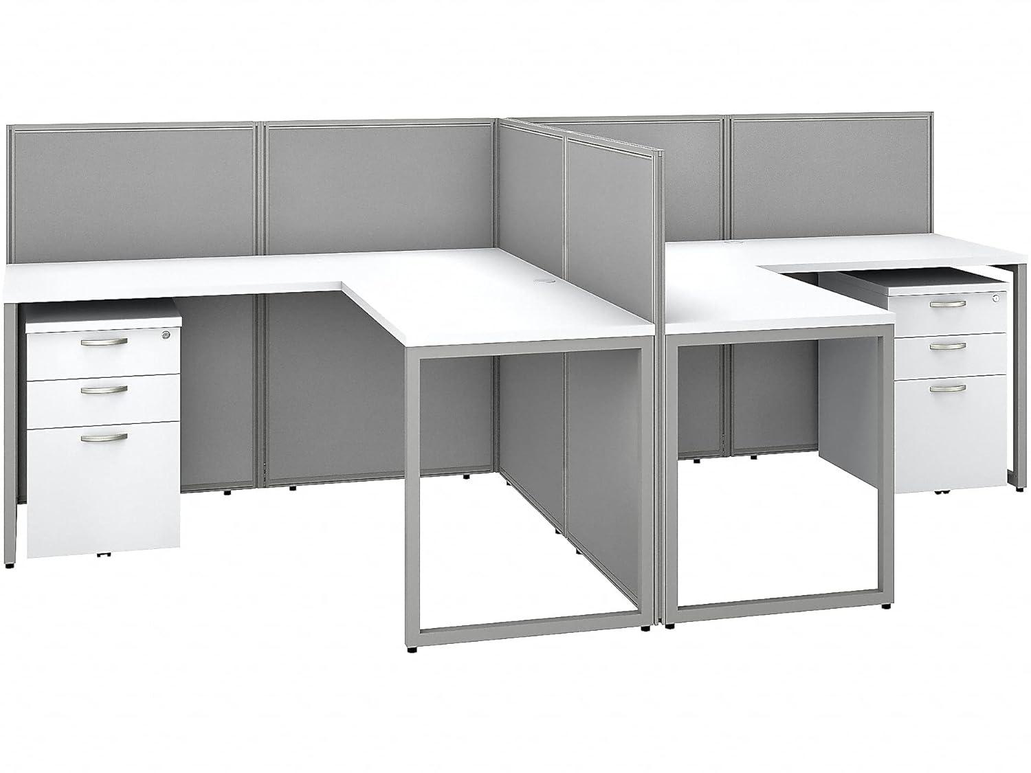 Bush Business Furniture Easy Office L-Shaped 2 Person Benching Workstation with Cable Management