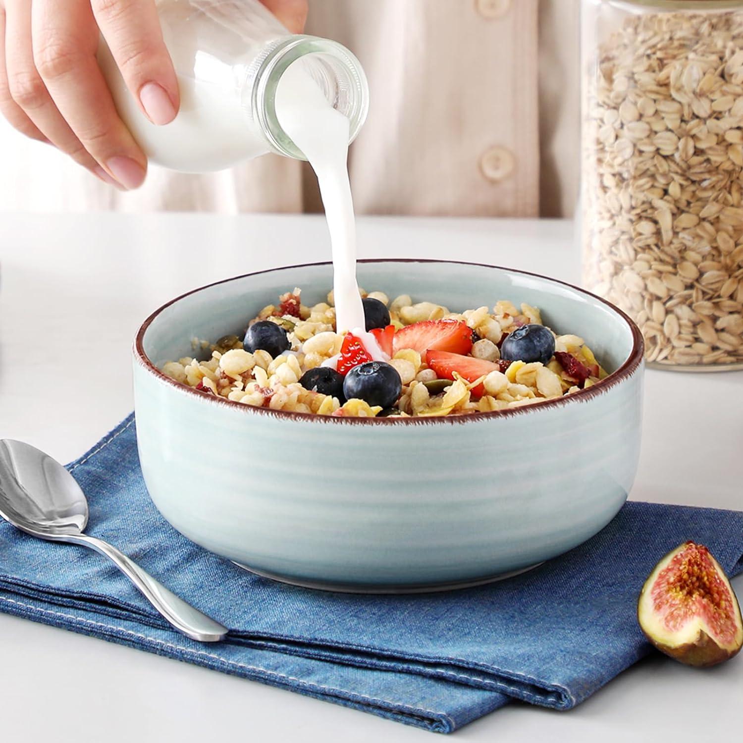 Bonita Blue Dinnerware Sets, Plates and Bowls Set for 4, 12 Pieces Stoneware Dinnerware Set, Dishwasher and Microwave Safe