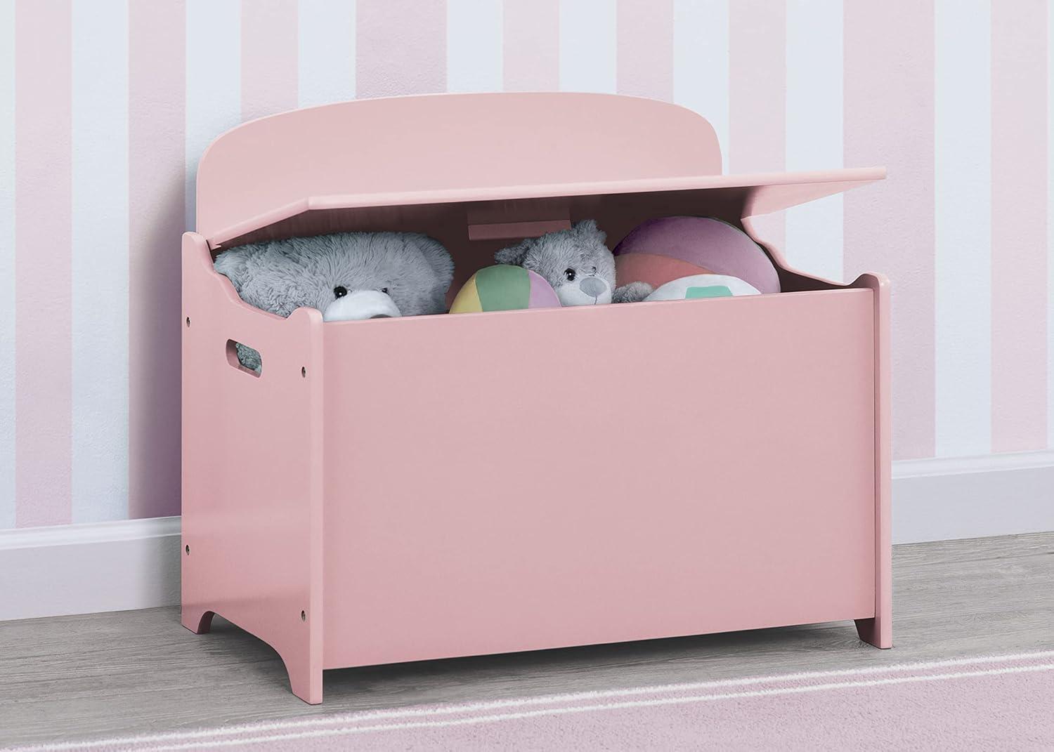 Dusty Rose Pink Wooden Toy Storage Box with Handles