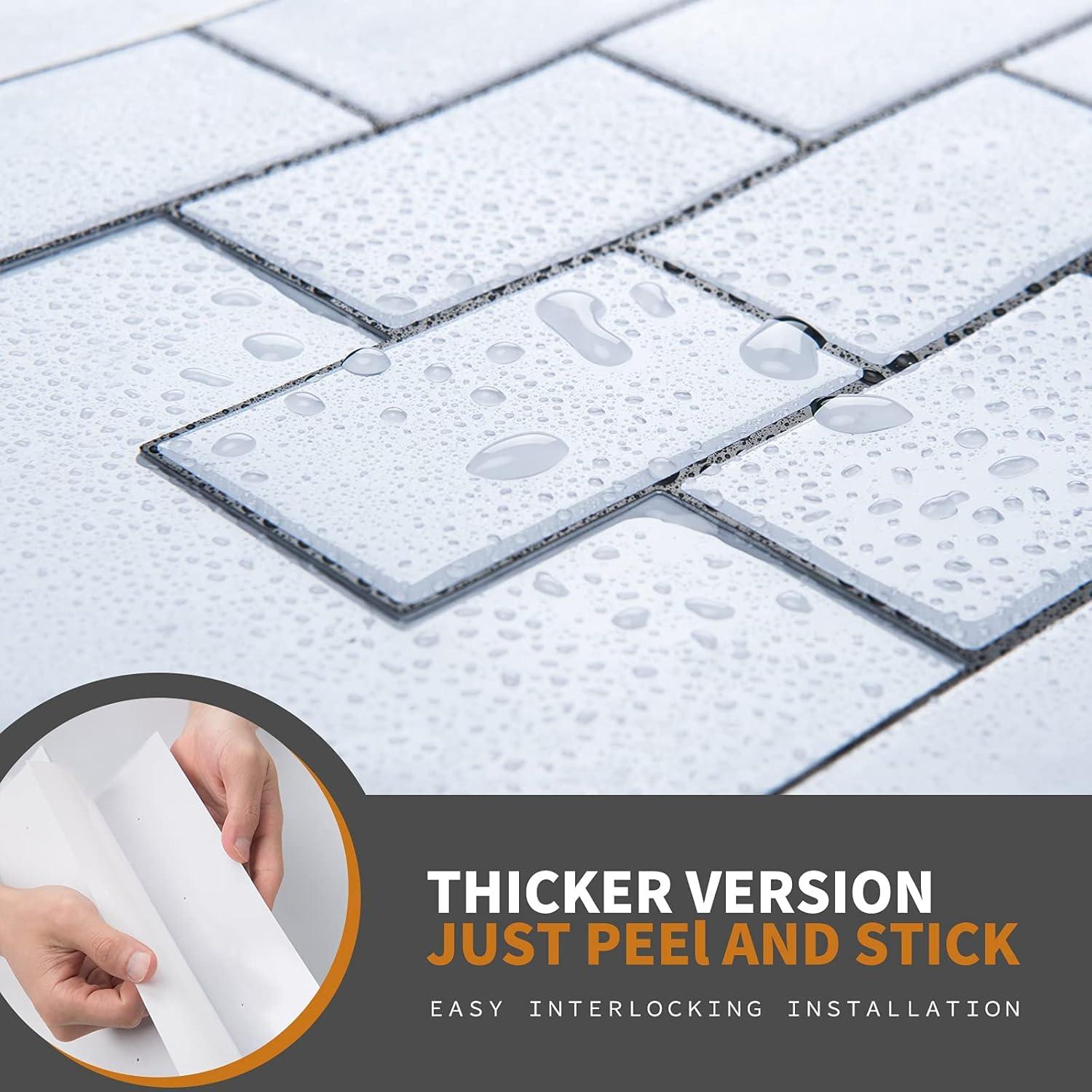 Art3d Peel and Stick Backsplash Tile, 10-Sheet Stick on Subway Tiles for Kitchem, Bathroom Back Splashes, 12"x12", Warm White with Black Grout