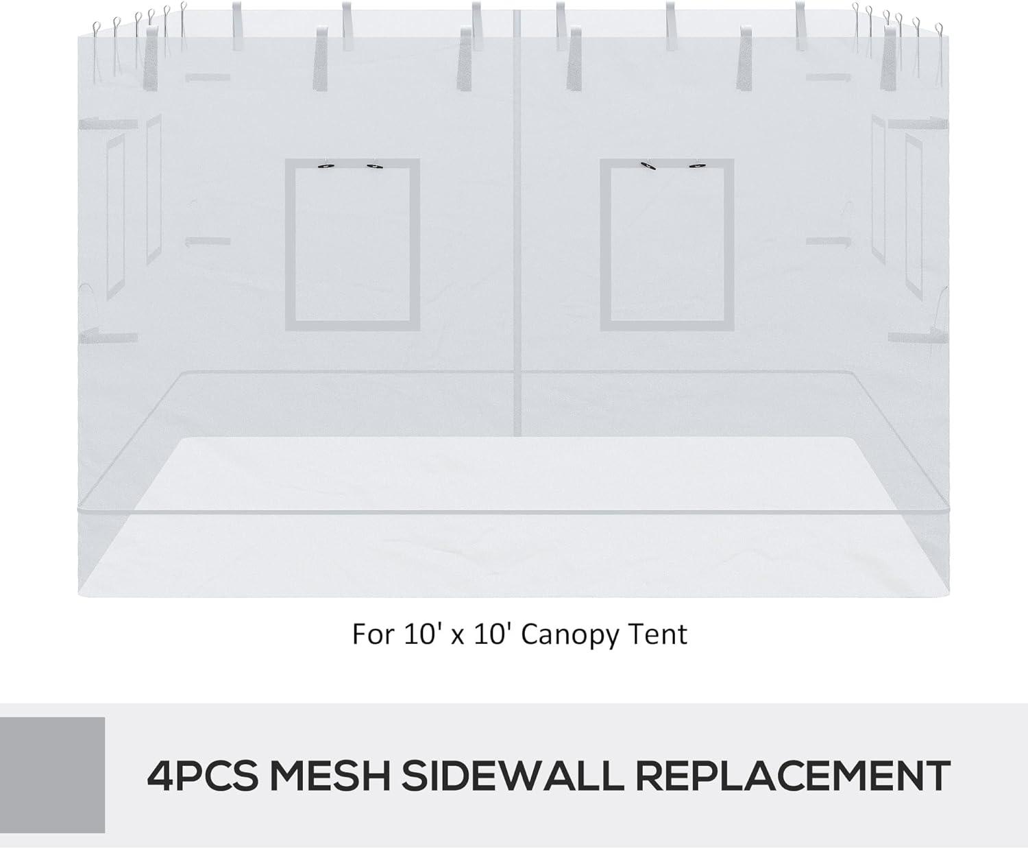 Outsunny Pop up Canopy Walls, Replacement Canopy Netting for 10' x 10' Canopy Tent, Set of 4 Mesh Screen Sidewalls, Patio Netting w/ 6 Service Windows and 1 Door, White