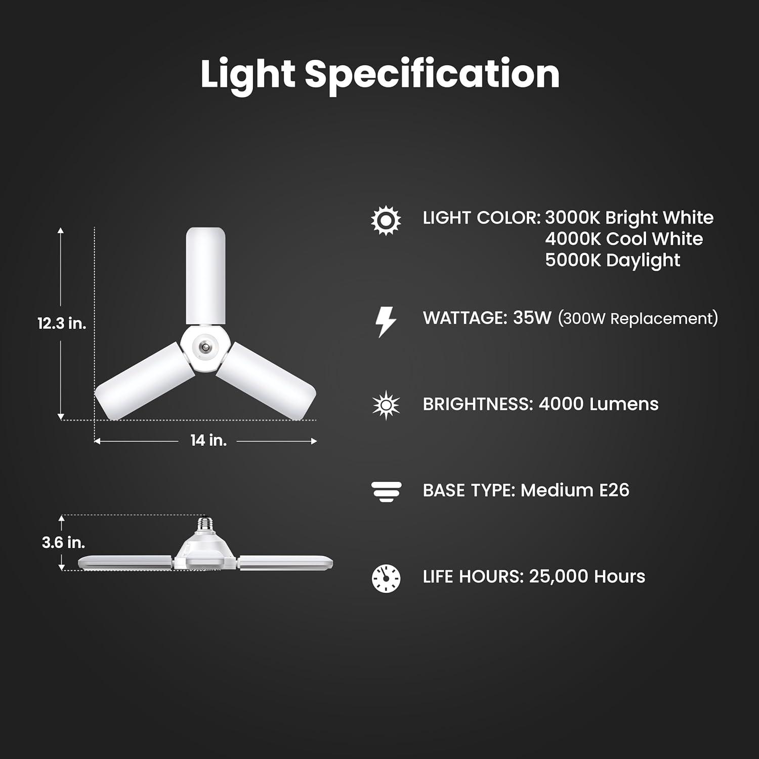 Feit Electric Wide Surface E26 (Medium) LED Garage Bulb Bright White 300 Watt Equivalence 1 pk