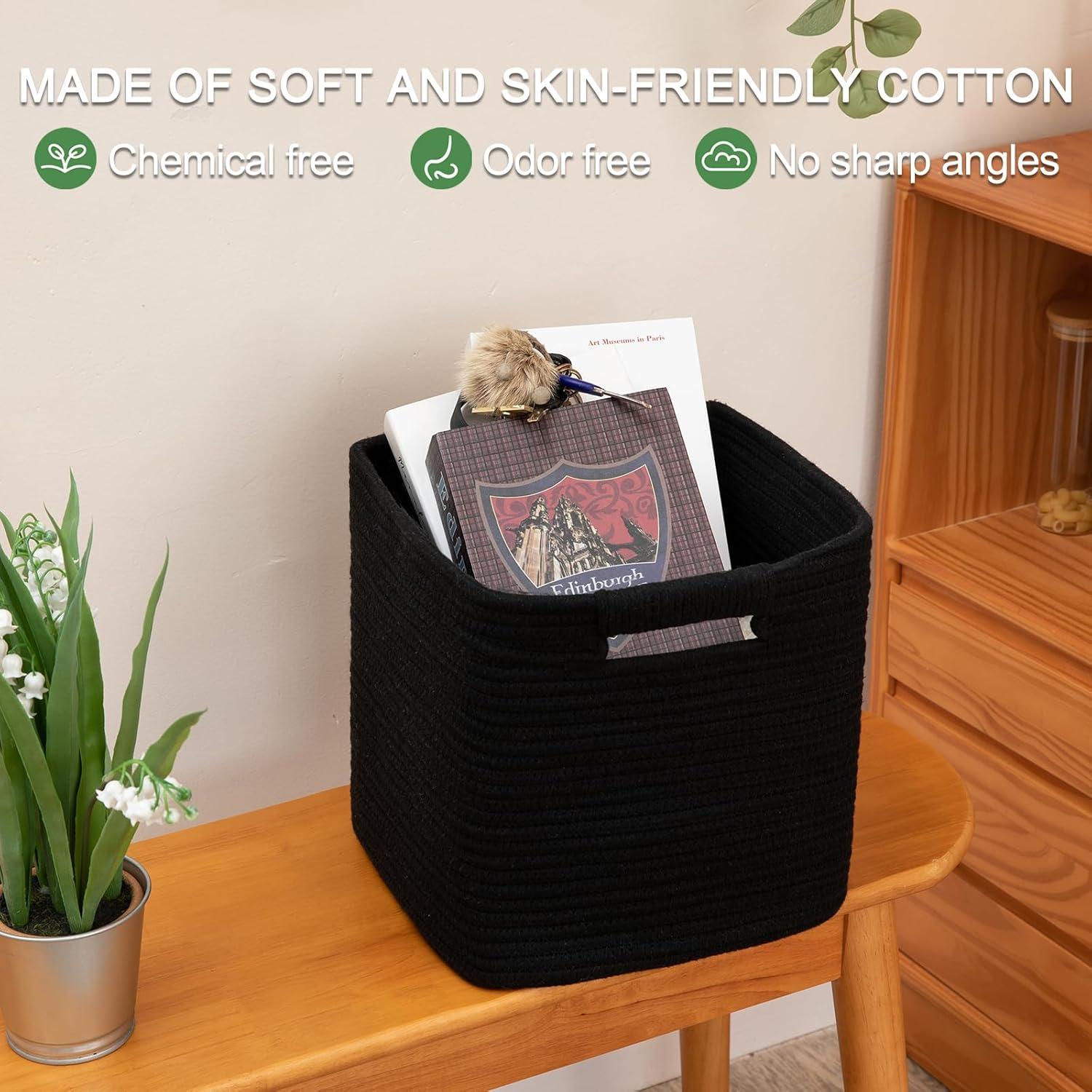 Storage Cube Baskets for Organizing-3 Pack - 11 inch Square Baskets for Cube Storage Closet Storage Bins- Woven Cube Storage Bins for Shelves- Cube Drawer-Toy Storage |White & Black