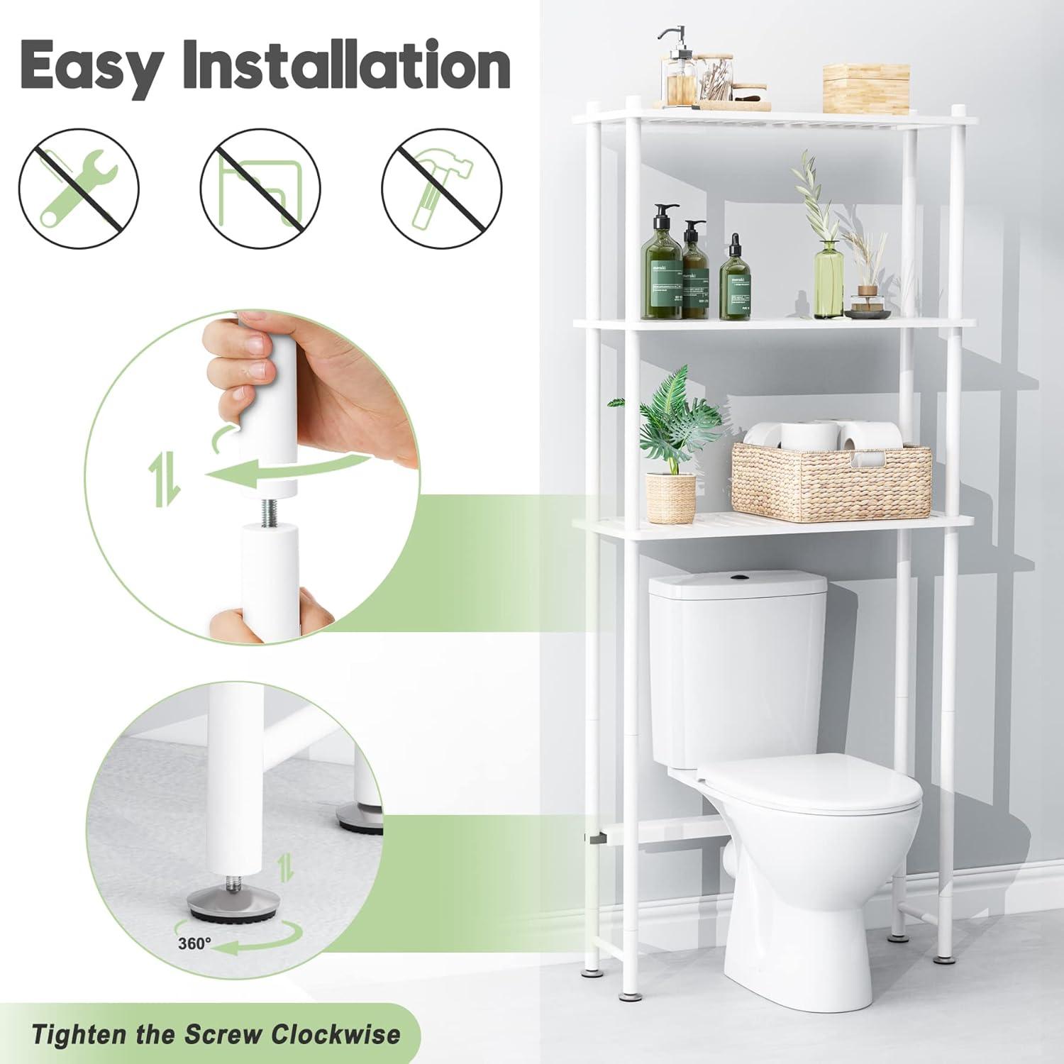 AmazerBath Bamboo Over The Toilet Storage Shelf, Over Toilet Bathroom Organizer Rack, 3-Tier Bathroom Shelves Over Toilet, Space Saver, White