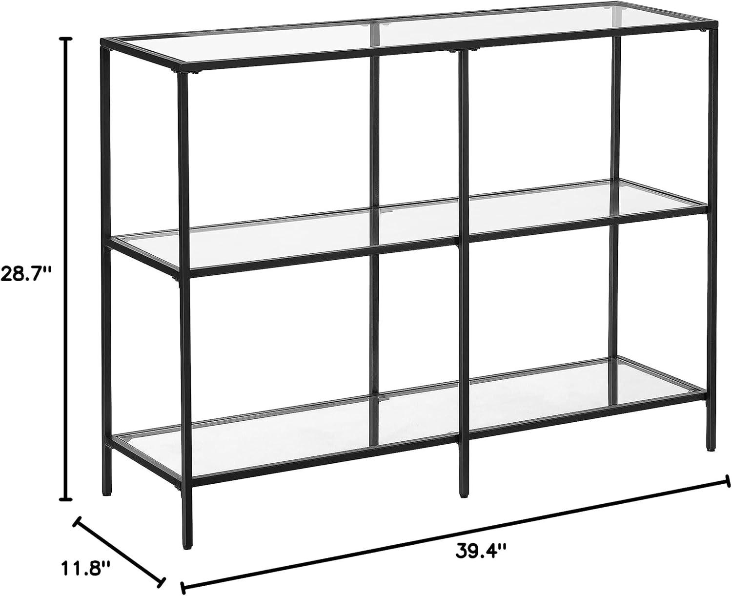 VASAGLE 39.4" Console Table with 3 Shelves Metal Frame Glass Shelf for Living Room Black Entryway Table