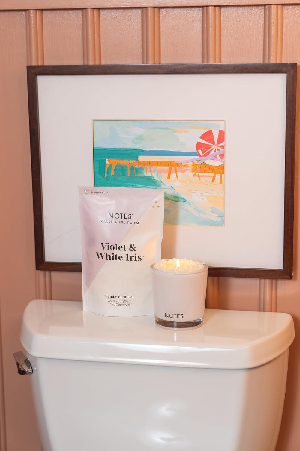 NOTES Sustainable Candle Refill | Non-Toxic Fragrance, Natural Wax Beads (Beeswax, Rice bran and Soy), Cotton Wick and Sustainer - (1) Violet & White Iris