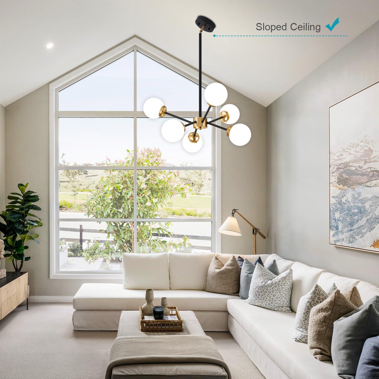 Gold Sputnik Chandelier 4-Light Globe Sputnik Ceiling Light Fixture Mid Century Sputnik Chandeliers with Milk Glass Shade