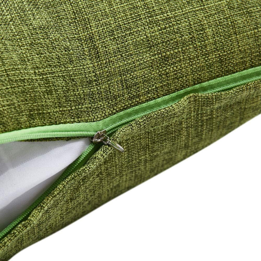 Dtwnek Linen Pillow Cover with Zipper, Decorative Cushion Case for Couch Bedding Patio Sofa, Green, 2 Pack