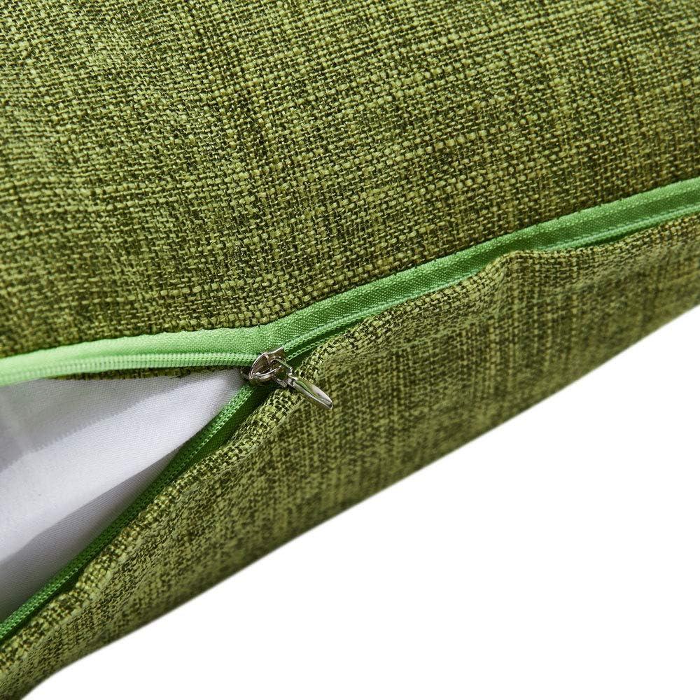 Xukmct 2 Pack Linen Square Pillow Cover with Zipper, Solid Color Decorative Cushion Case for Couch Patio Sofa, 18 x 18 inch, Green