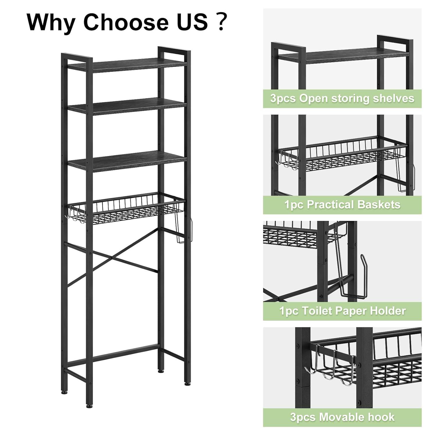 4-Tier Bathroom Organizer Shelf Over Toilet with Adjustable Shelf and Basket