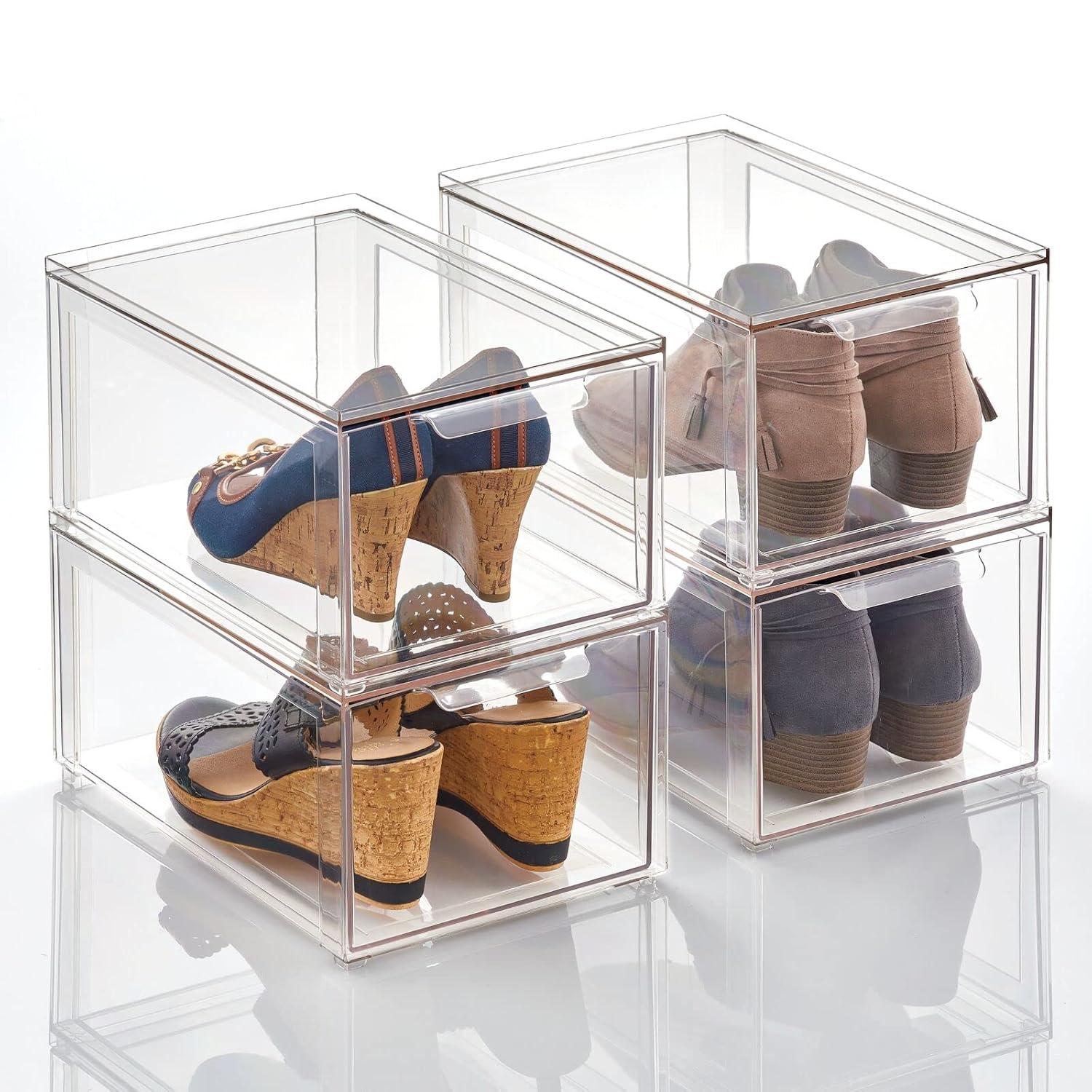 mDesign Plastic Stacking Closet Storage Organizer Bin with Drawer