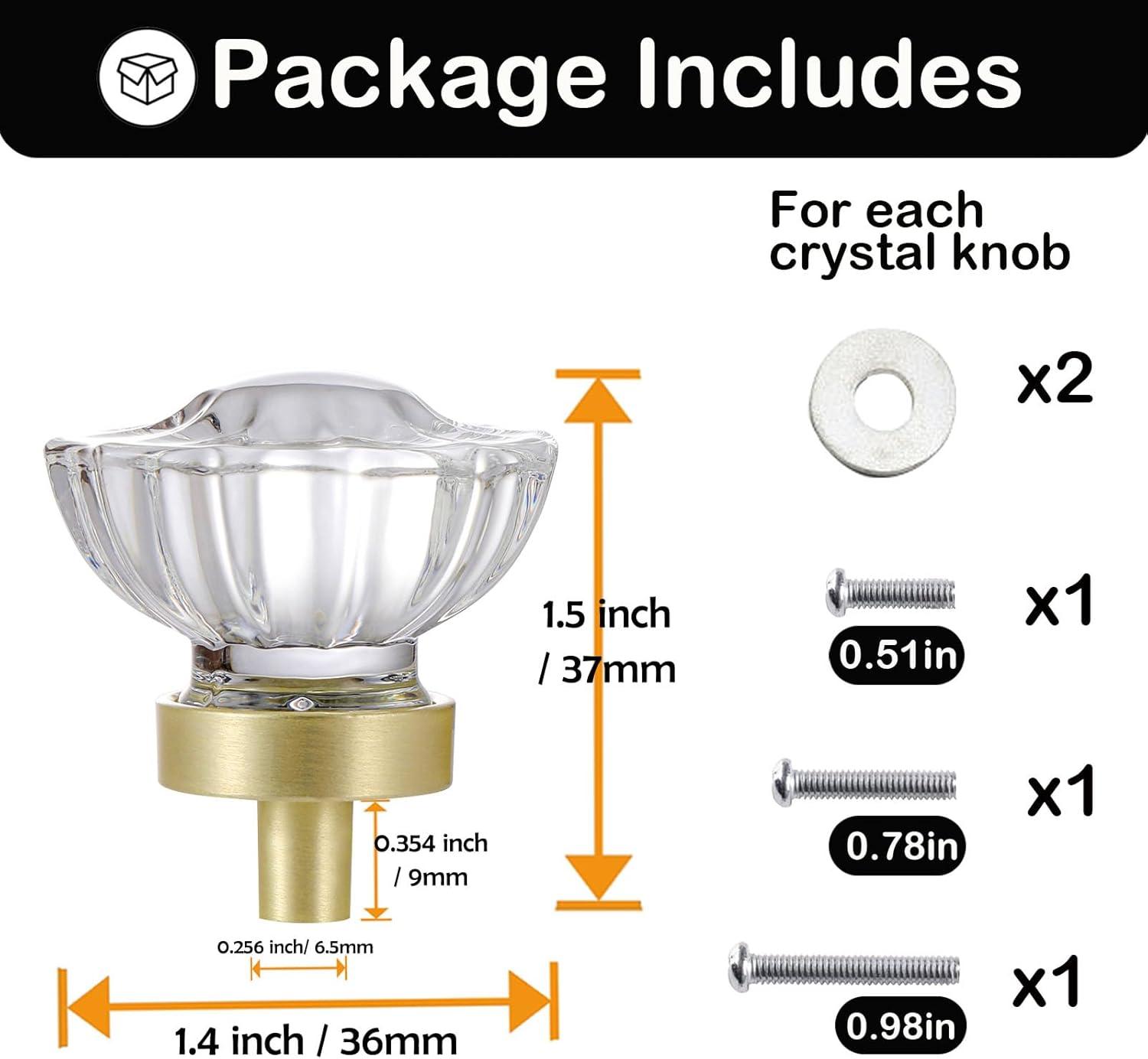 Crystal Knobs for Drawers 8 Pack Brushed Gold Glass Knob, Vintage Cabinet Antique Pulls for Drawer Closet Dresser Cupboard, 1.5 Inch Satin Brass Base Decorative Flower Cabinets Knobs Set Hardware