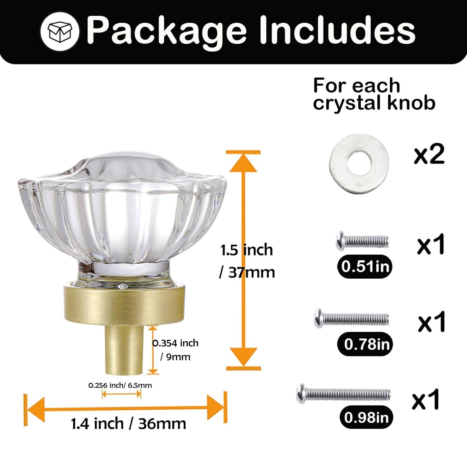 Crystal Knobs for Drawers 8 Pack Brushed Gold Glass Knob, Vintage Cabinet Antique Pulls for Drawer Closet Dresser Cupboard, 1.5 Inch Satin Brass Base Decorative Flower Cabinets Knobs Set Hardware