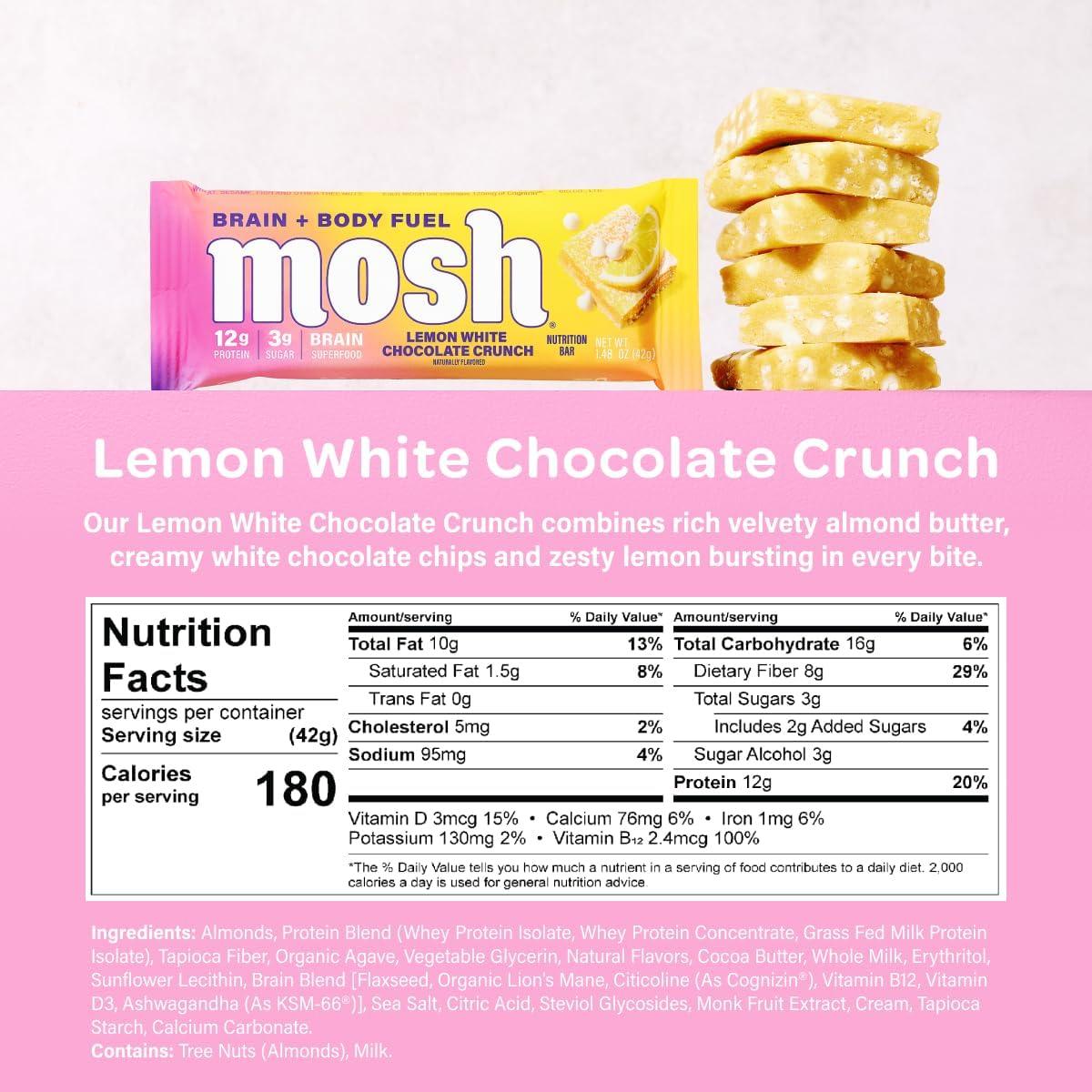 MOSH Variety Pack Protein Bars, 6pk, Keto Snack, Gluten-Free, No Added Sugar, 12g Whey Protein, Lion's Mane, B12 Vitamins, Supports Brain Health, Breakfast To-Go (Flavors may vary)