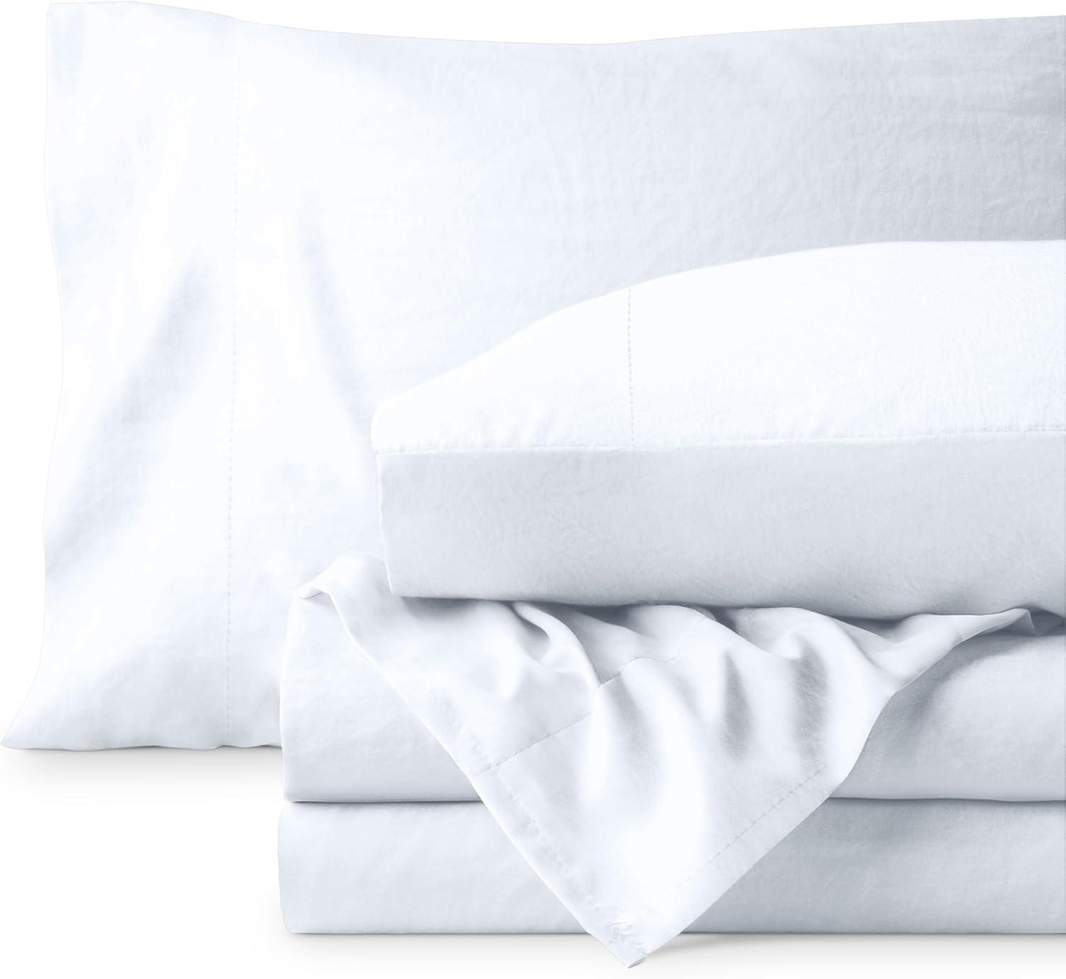 Washed Microfiber White Twin Sheet Set by Bare Home