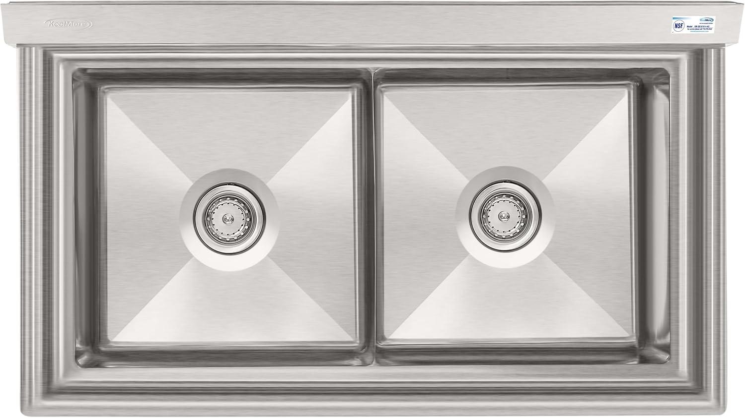 72 in. 16-Gauge Commercial Sink with Backsplash and Dual 18 in. Drainboards, Bowl Dimensions 18"x18"x14" in Stainless-Steel (KM-SB181814-18B316)
