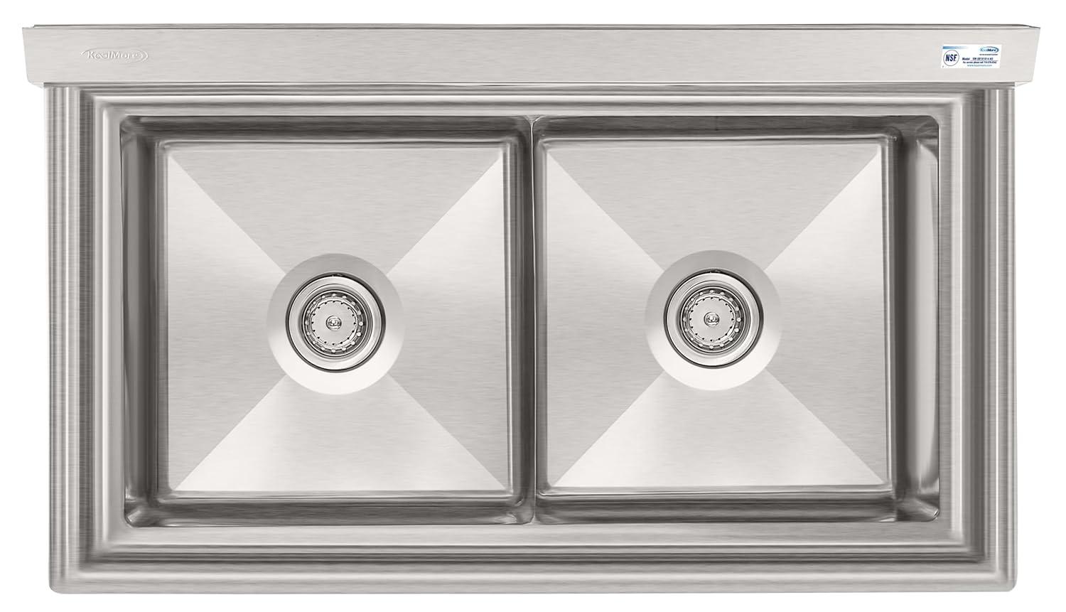 72 in. 16-Gauge Commercial Sink with Backsplash and Dual 18 in. Drainboards, Bowl Dimensions 18"x18"x14" in Stainless-Steel (KM-SB181814-18B316)