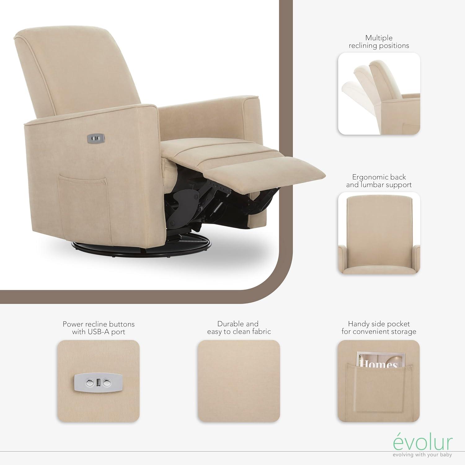 Evolur Greenguard Gold Certified Upholstered Swivel Reclining Glider