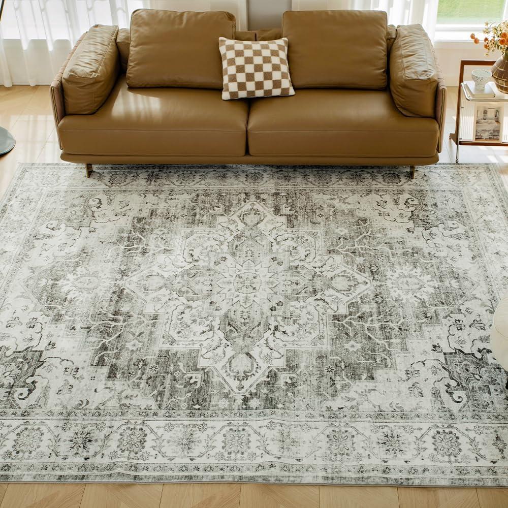 Gray 5' x 7' Vintage Washable Non-Slip Area Rug