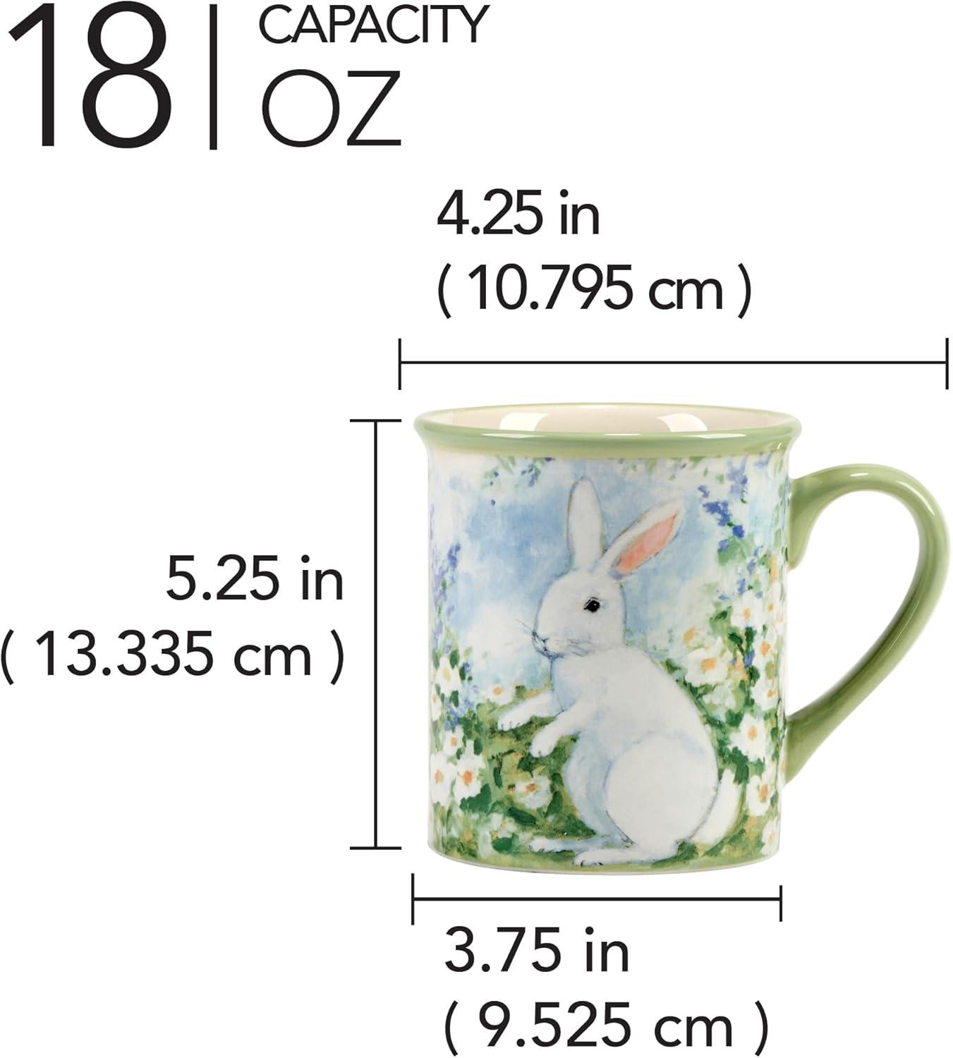 Springtime Bunny Blue Ceramic 18 oz Mugs, Set of 4