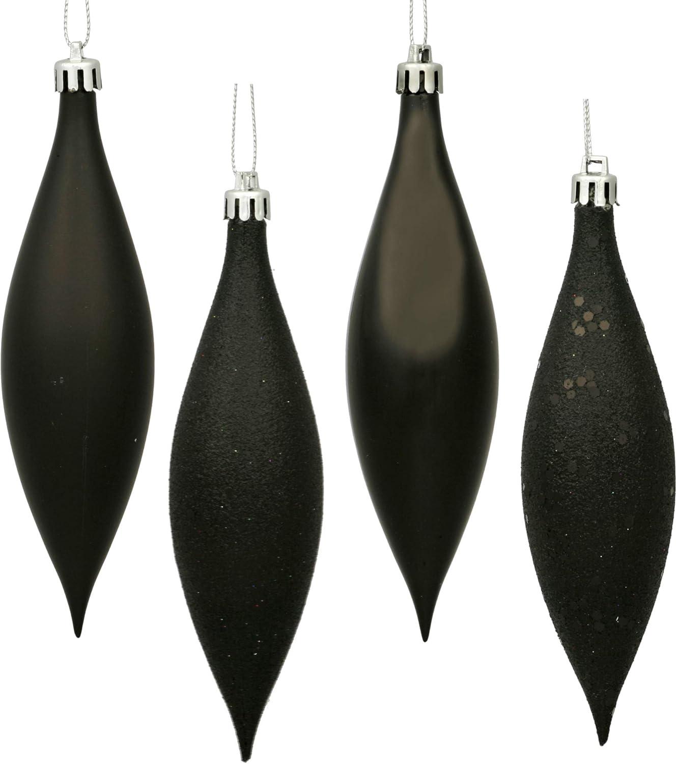 Black Shatterproof Plastic Finial Drop Ornaments Set of 8