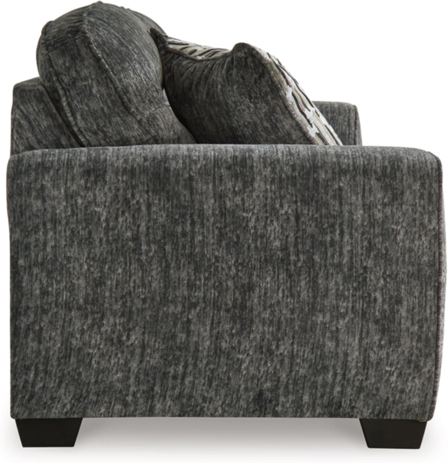 Gunmetal Gray Fabric Three Piece Sofa with Track Arms