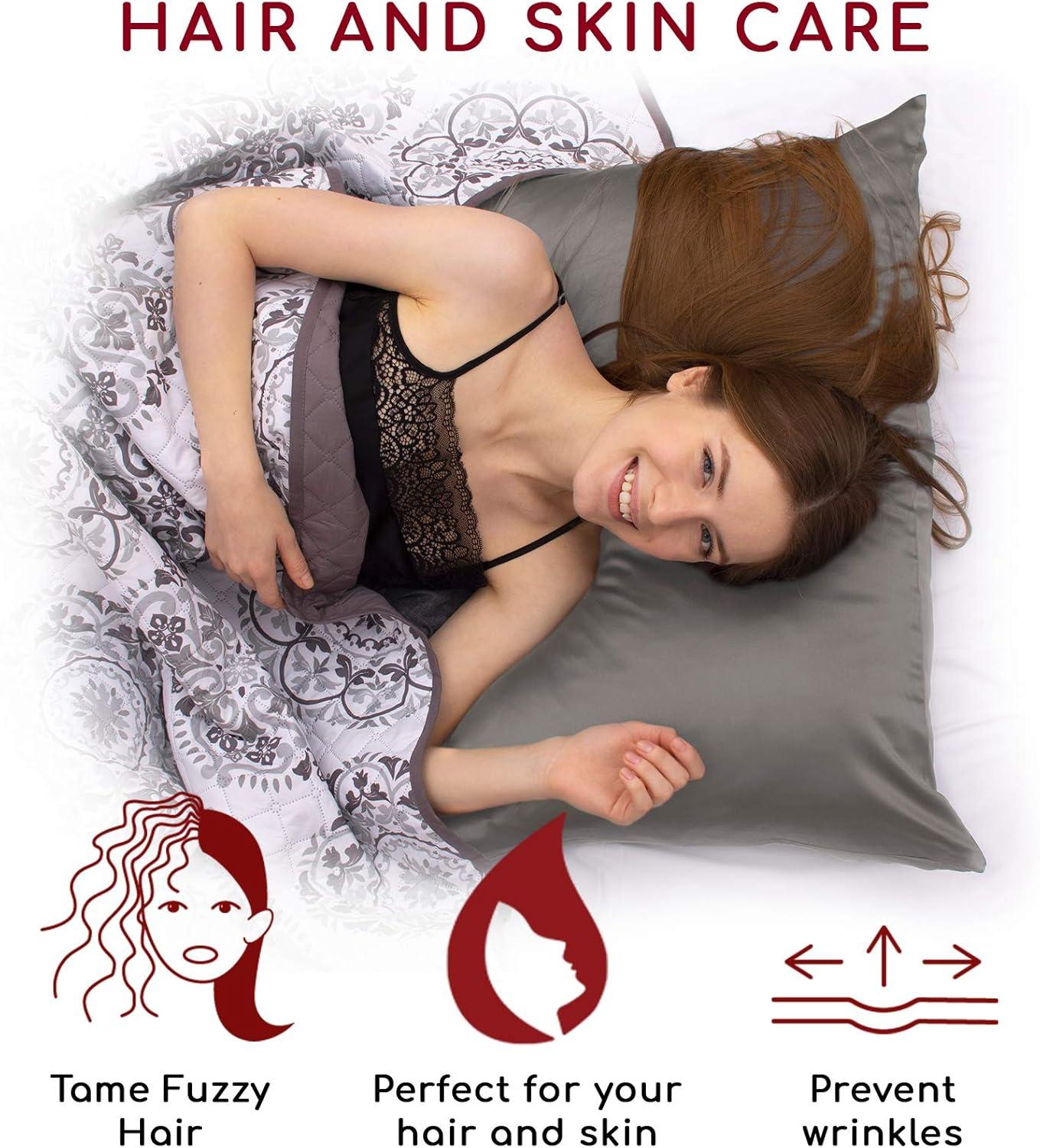 Mellanni Mulberry Silk Collection 19 Momme Light Gray Silk Pillowcase, Body 20"x54"