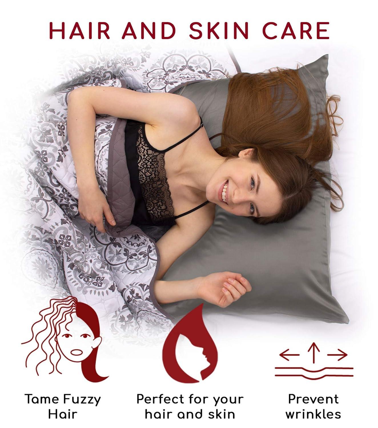 Mellanni Mulberry Silk Collection 19 Momme Light Gray Silk Pillowcase, Body 20"x54"