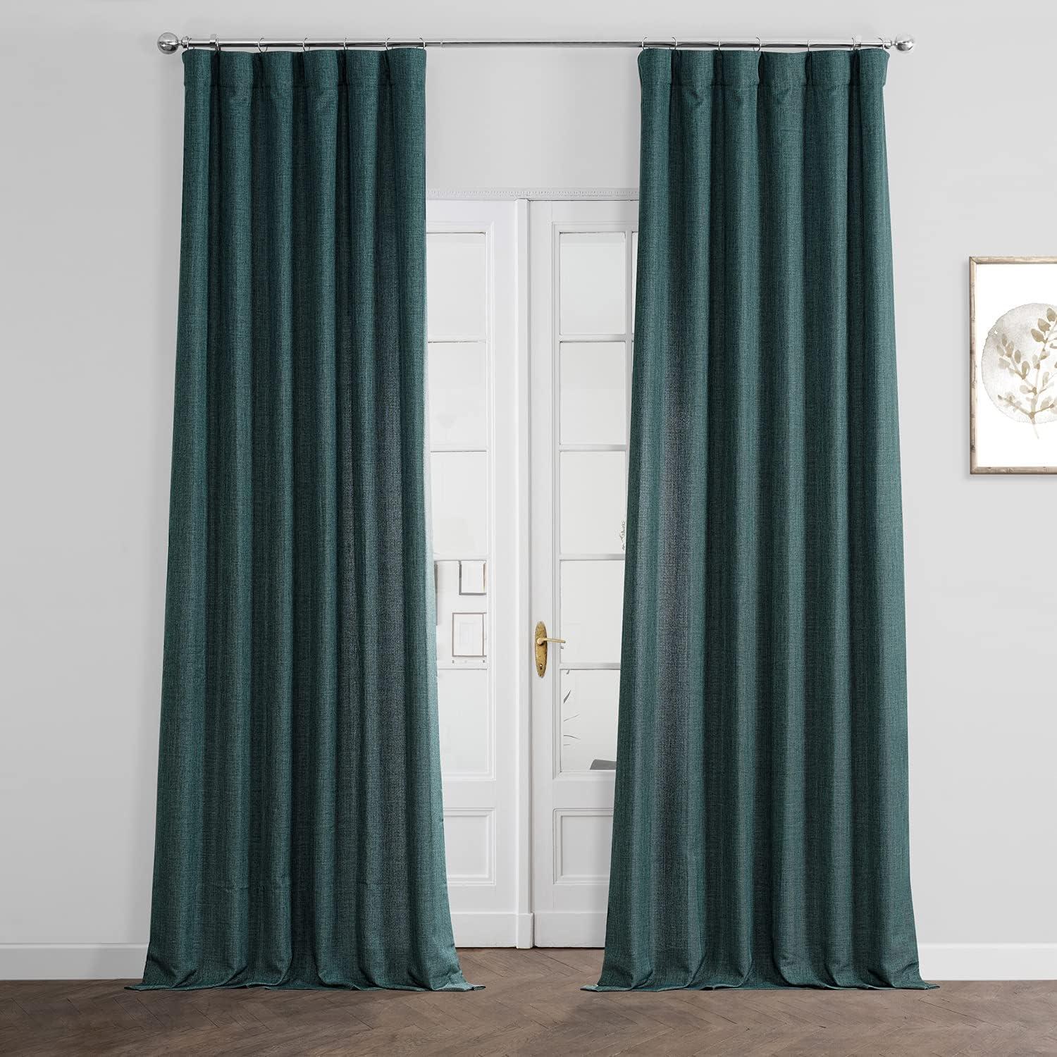 Empire Green Italian Faux Linen Curtain (1 Panel), Empire Green, 50W X 108L